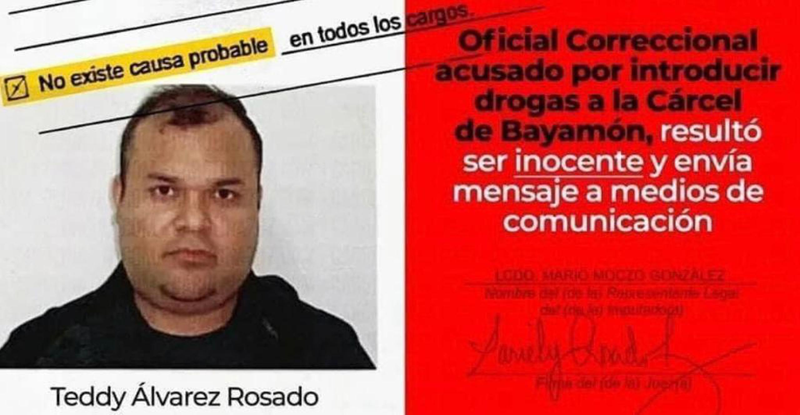 Teddy Álvarez Rosado, quien lleva más de un año suspendido de empleo y sueldo como oficial del Departamento de Corrección y Rehabilitación solicitó la restitución de su empleo, los salarios no devengados y que se limpie su imágen.