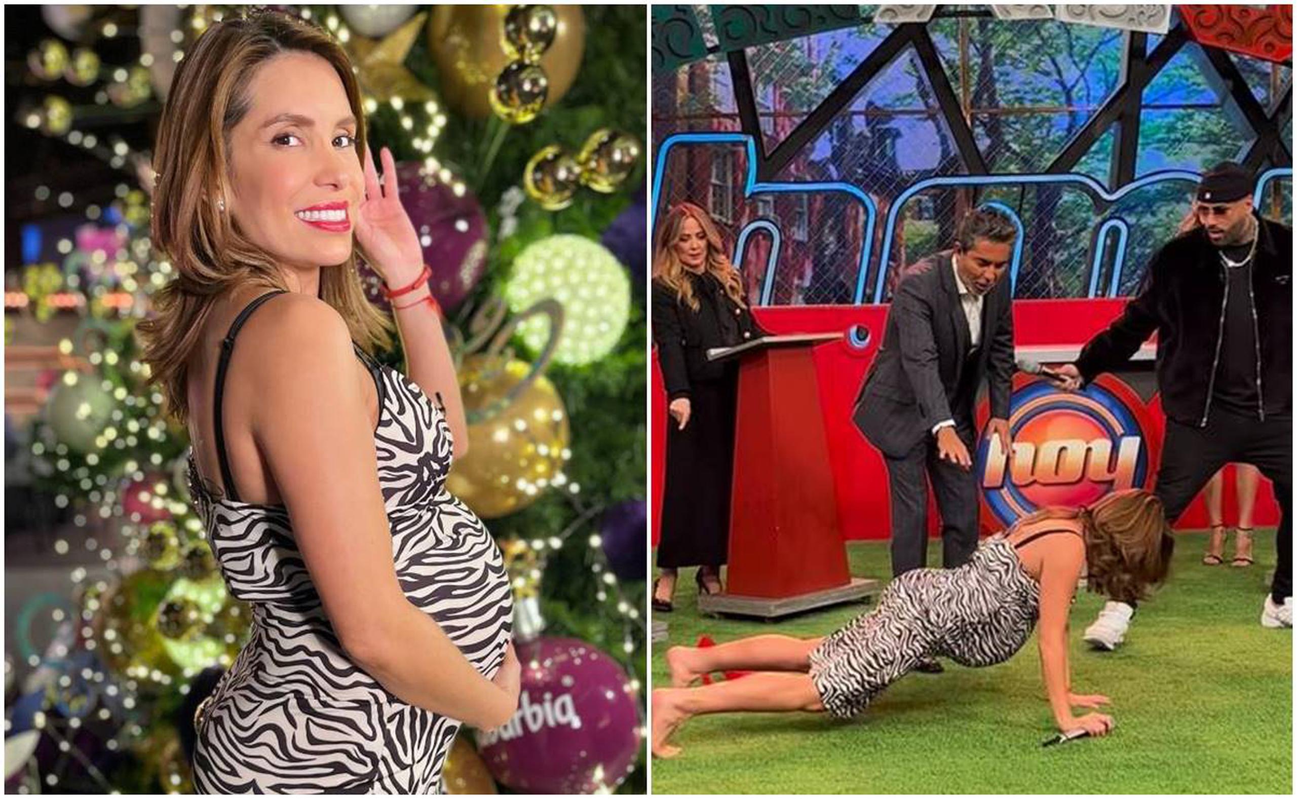 La presentadora Andrea Escalona, quien se encuentra en sus últimas semanas de embarazo, deja perplejo al reguetonero boricua Nicky Jam con su "perreo".