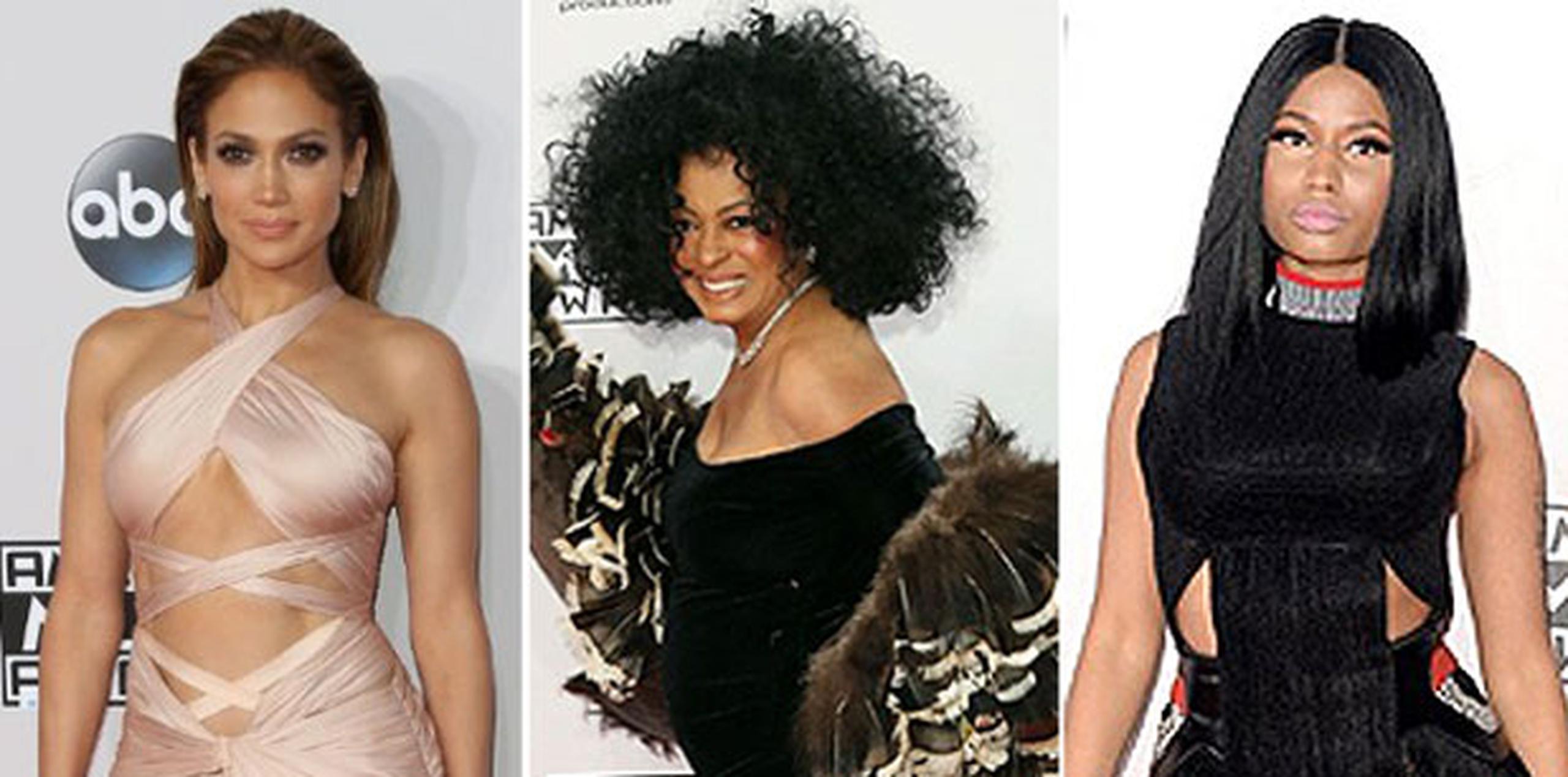 Jennifer López, Diana Ross y Nicki Minaj fueron algunas de las que impresionaron  a su llegada a la premiación musical. (AFP)