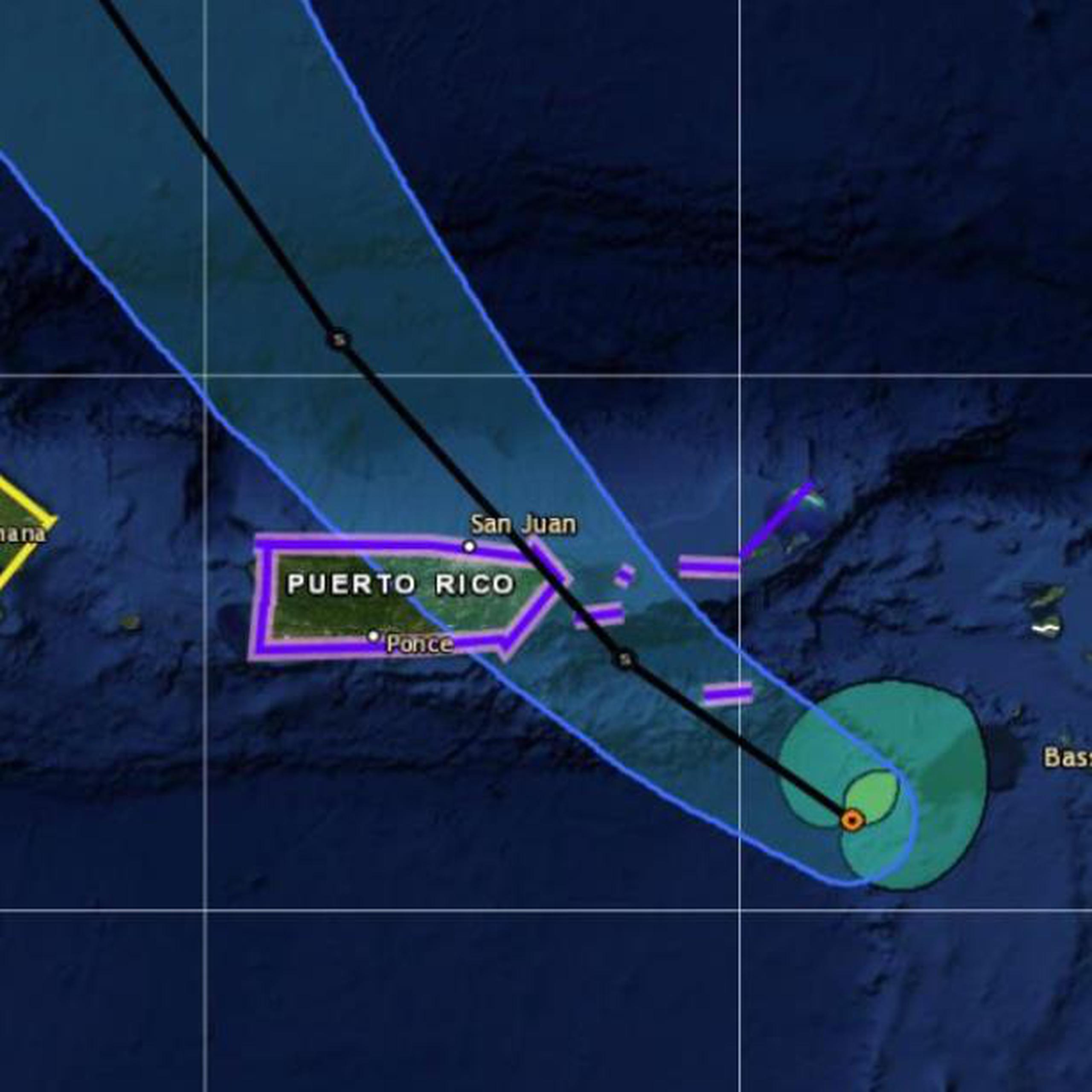 Proyección de la trayectoria de Dorian, según el Centro Nacional de Huracanes. (Administración Nacional Oceánica y Atmosférica)