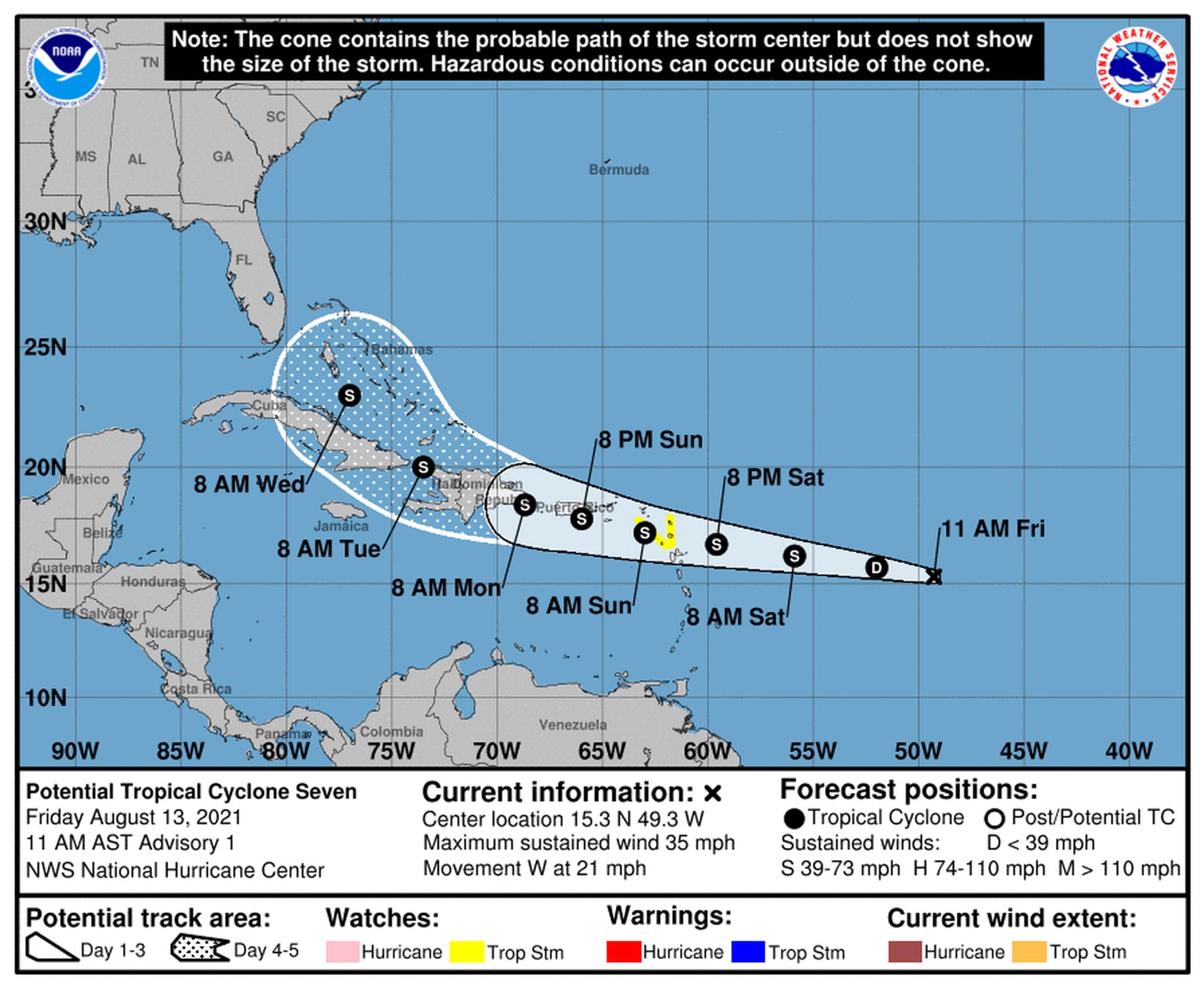 Trayectoria del potencial ciclón tropical siete. (NOAA)