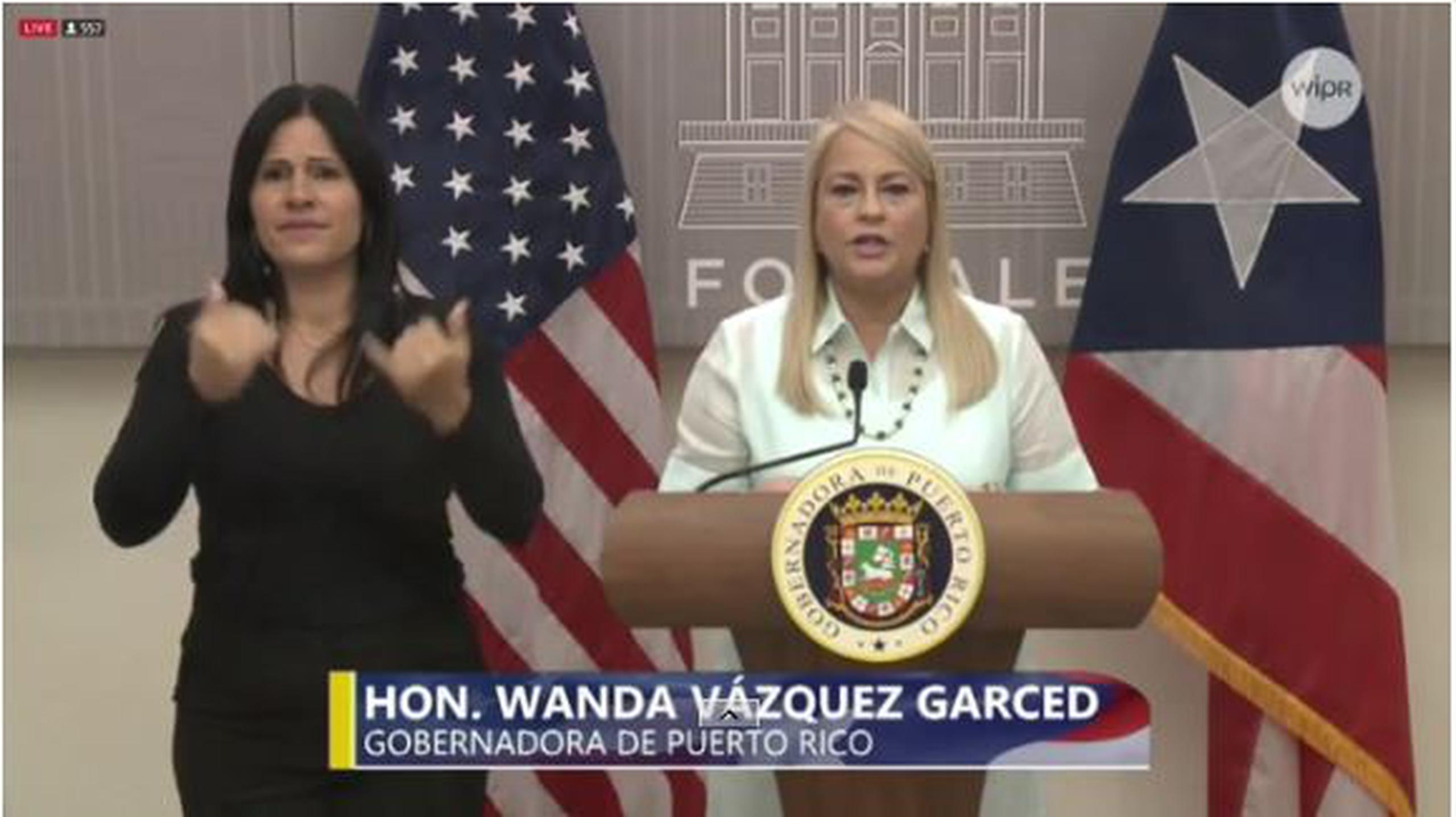 La gobernadora Wanda Vázquez se dirigió al país en un mensaje por WIPR.