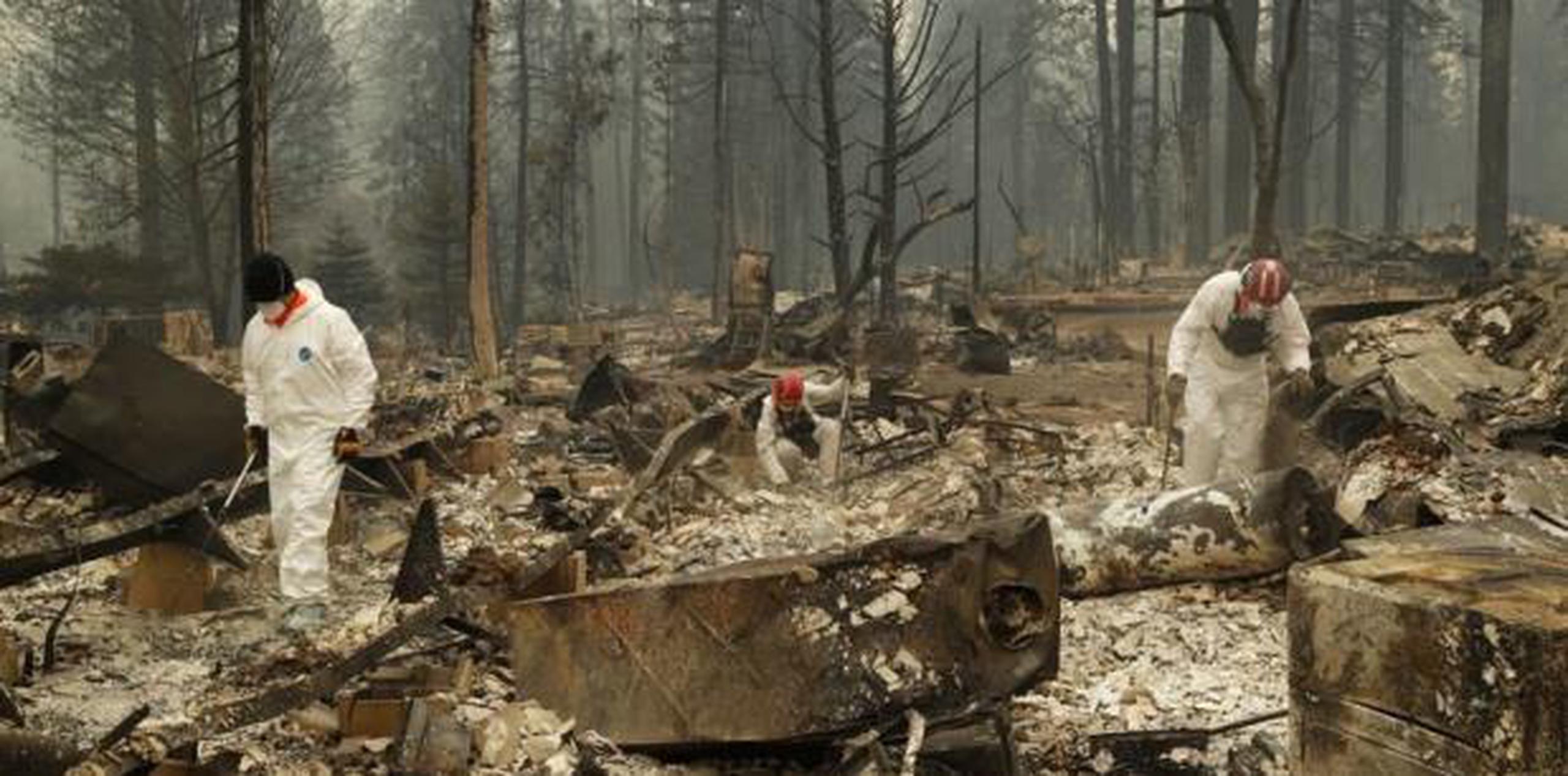 Rescatistas buscan restos humanos en un sitio quemado en Paradise, California. (AP / John Locher)