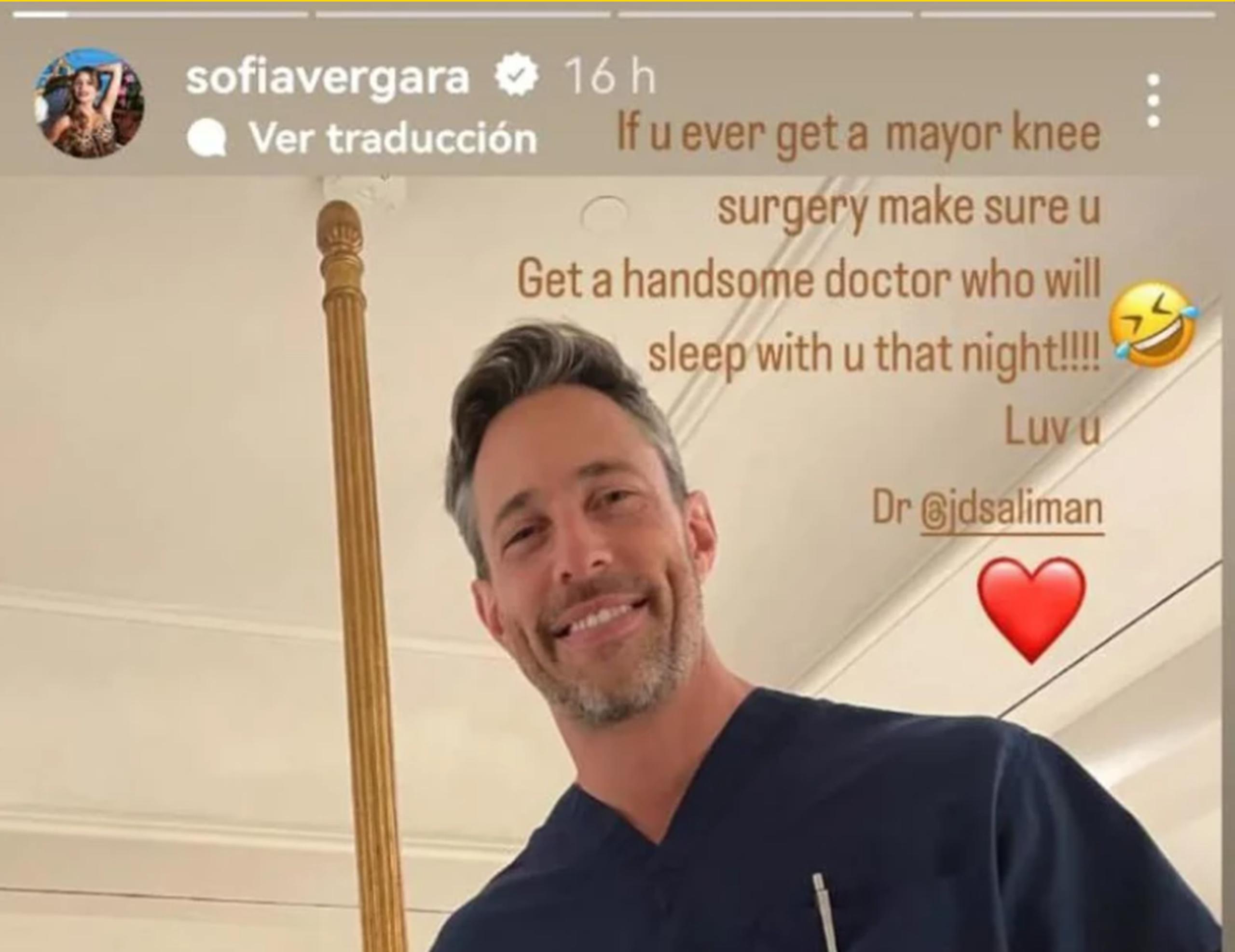 Publicación de Sofía Vergara confirmando relación con su cirujano.