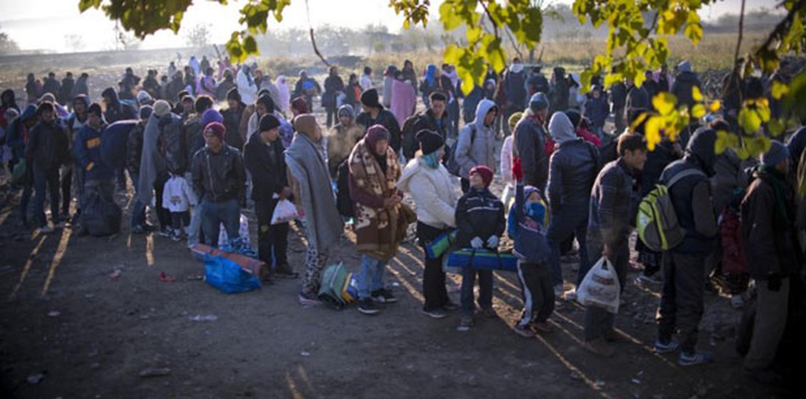 Migrantes y refugiados hacen turno para entrar en un campo de registro. (AFP / NIKOLAY DOYCHINOV)
