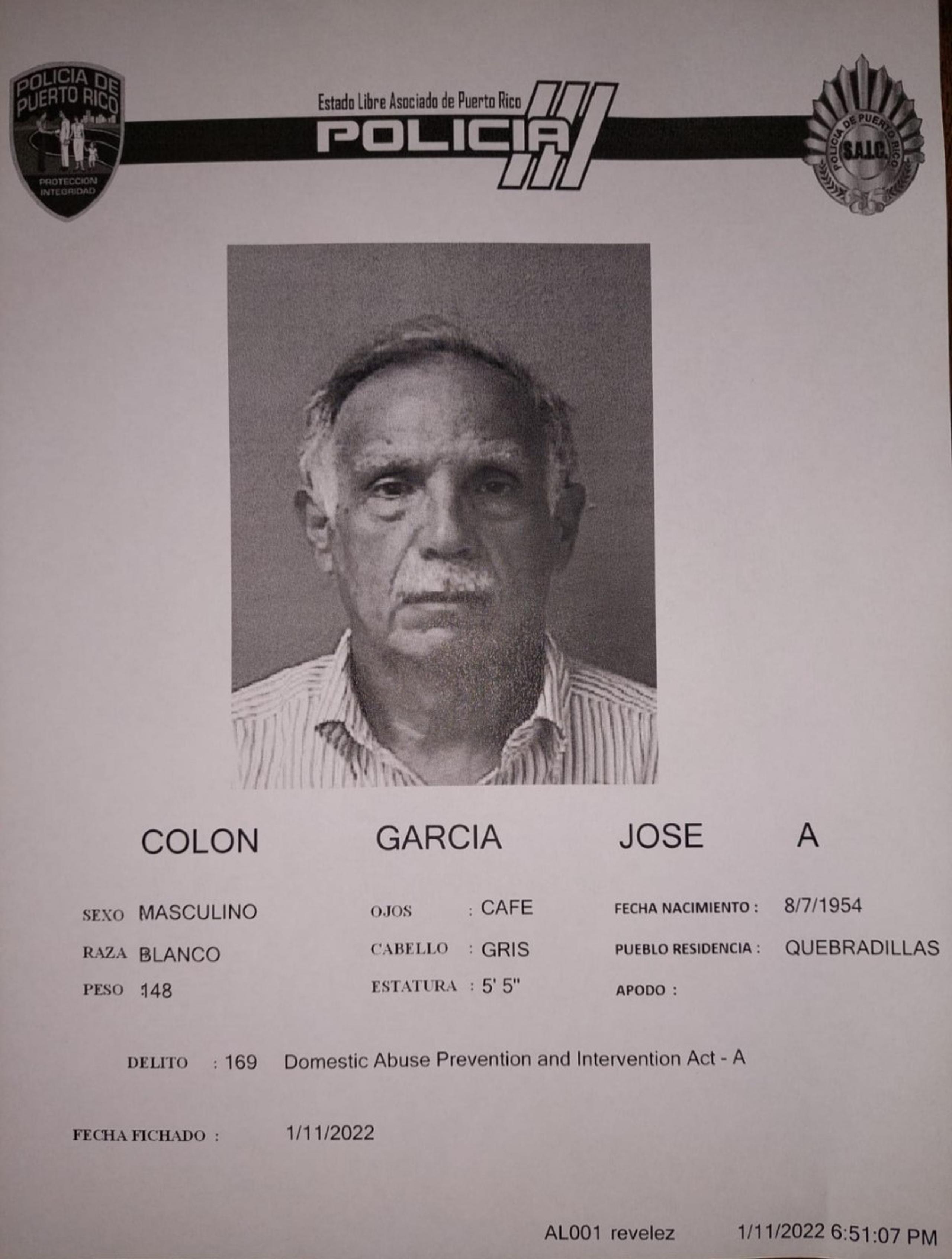 A José A. Colón García de 67 años, se le señaló una fianza de $8,500.00, por presuntamente enviarle mensajes con palabras soeces a su pareja consensual.