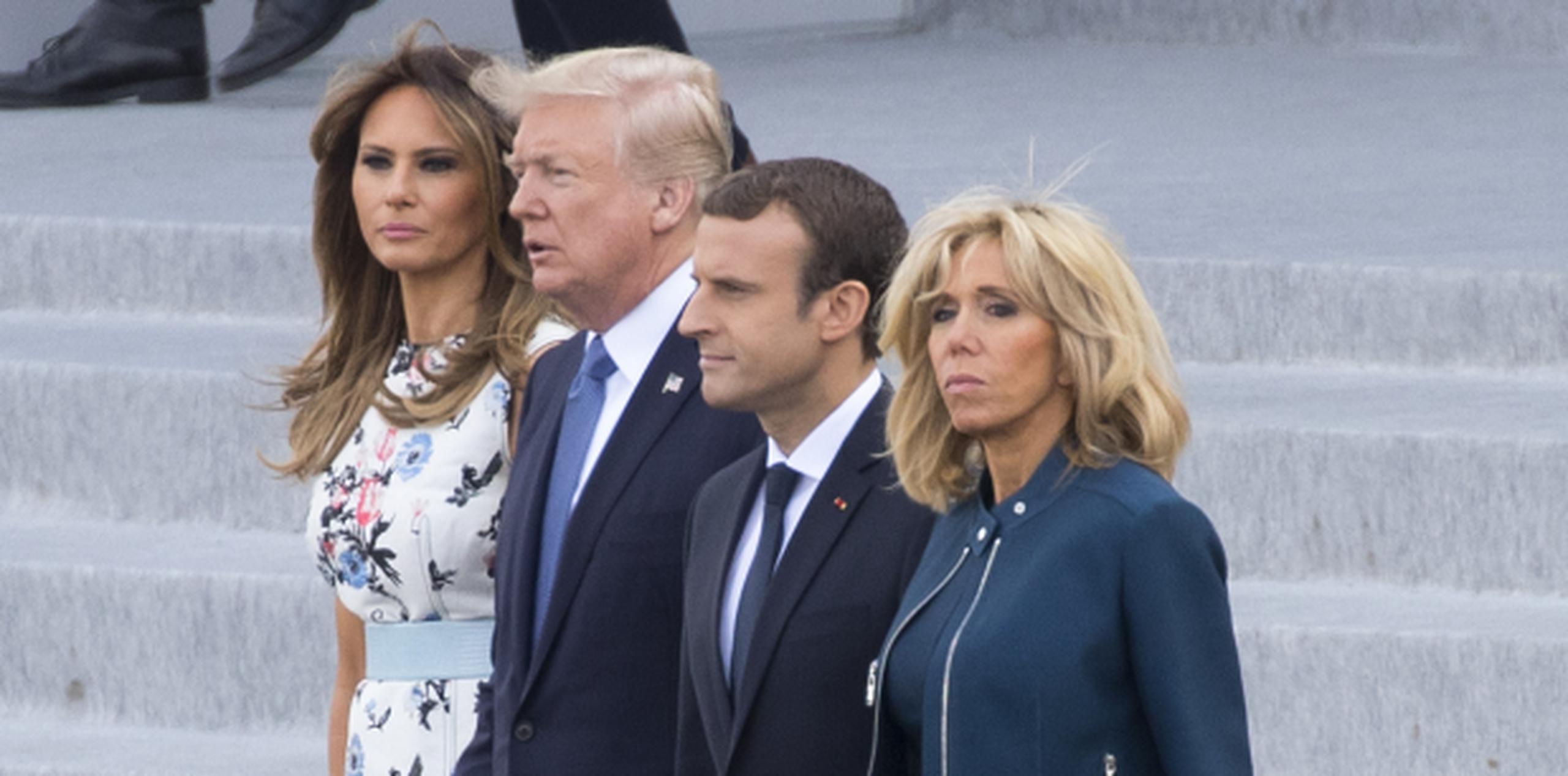 Melania Trump, primera dama de los Estados Unidos; Donald Trump, presidente de los Estados Unidos; Emmanuel Macron, presidente de Francia; y Brigitte Macron, la primera dama francesa. (AP / Carolyn Kaster)