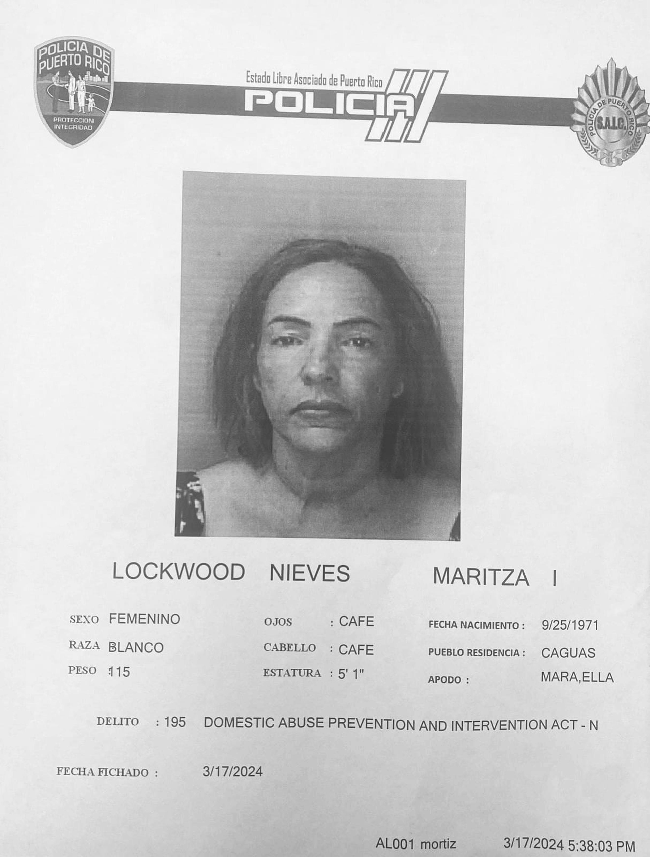 Maritza I. Lockwood Nieves fue acusada por la violación a una orden de protección.