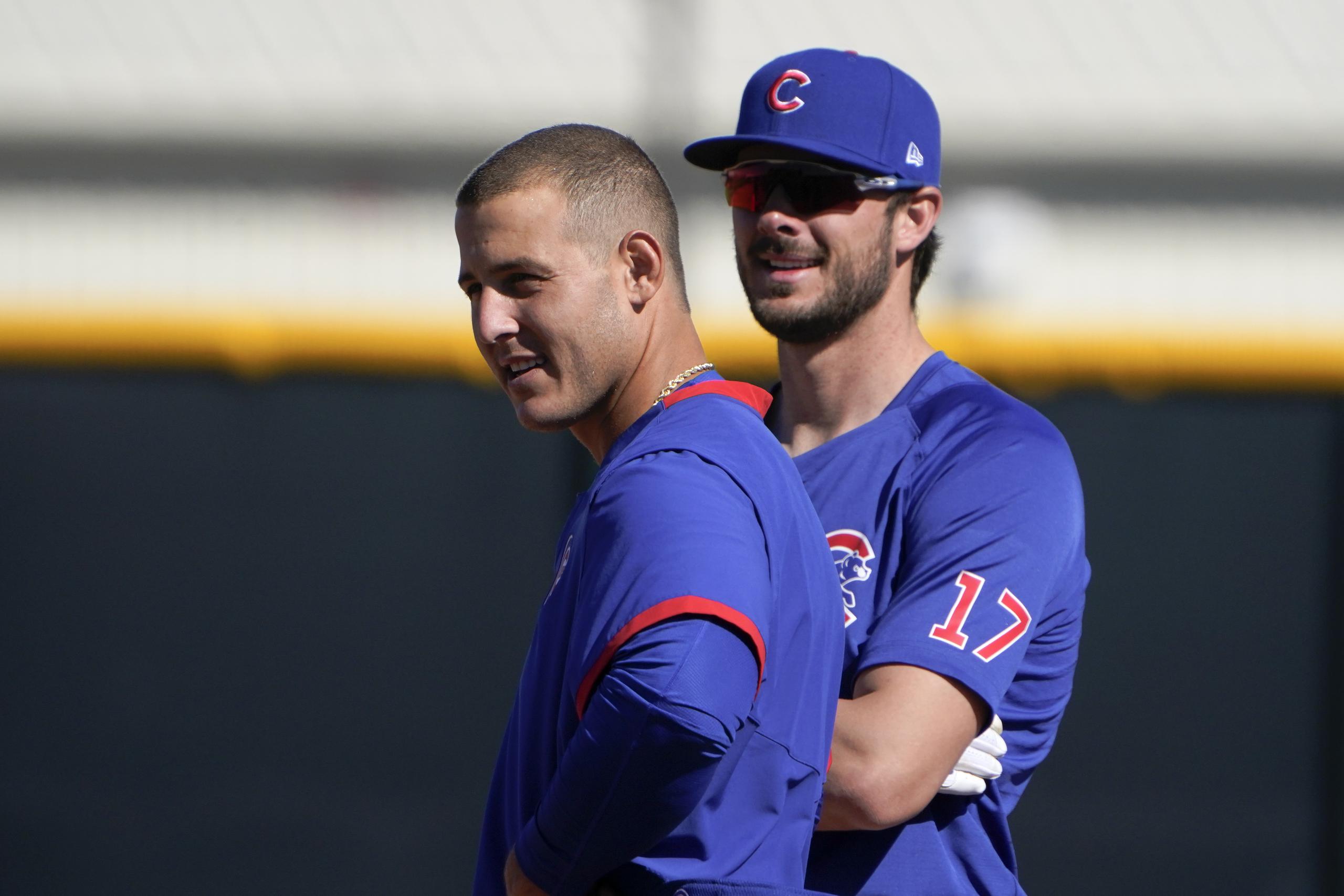 Kris Bryant (derecha) junto a Anthony Rizzo en los entrenamientos primaverales de los Cubs.
