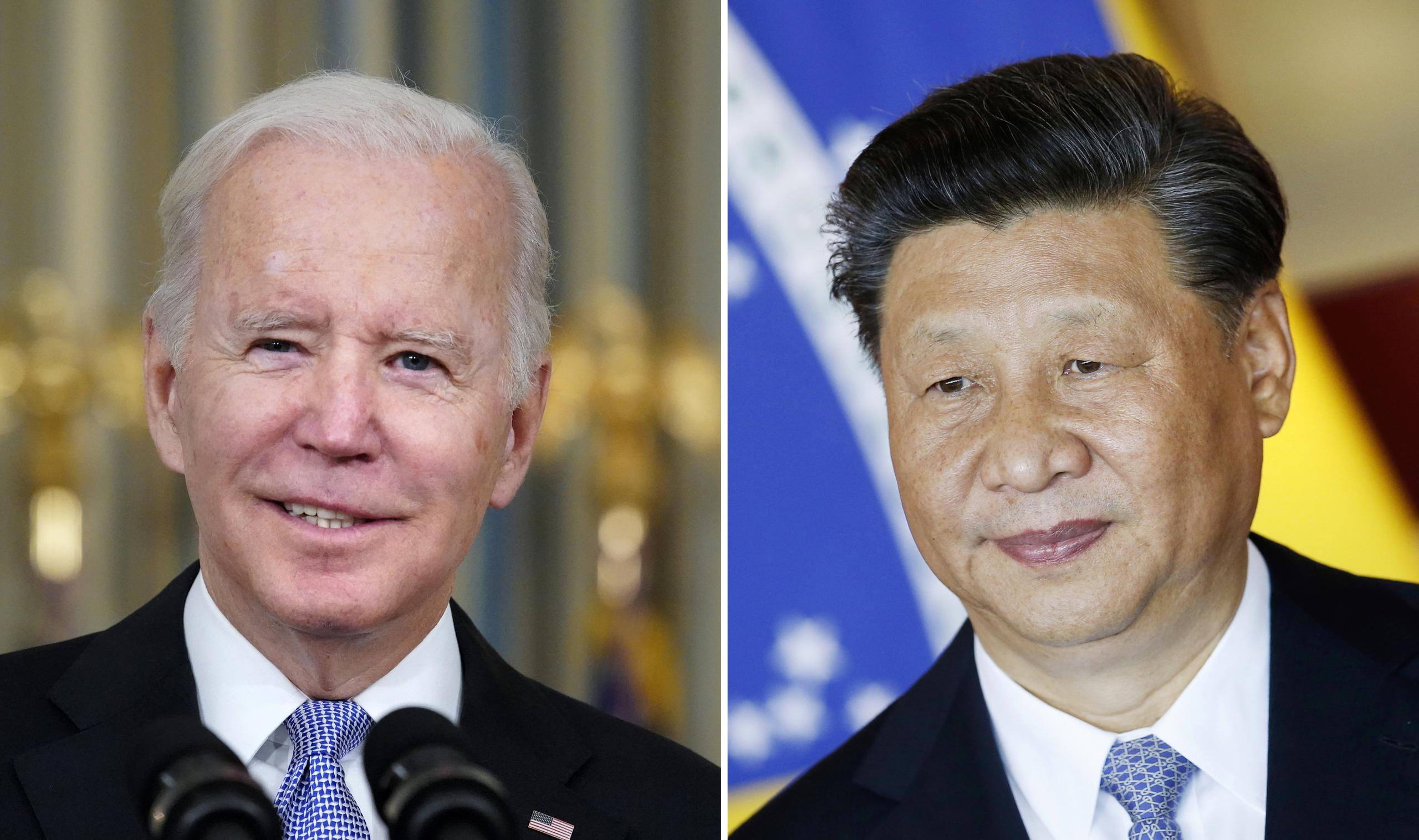 El presidente estadounidense Joe Biden y el presidente chino Xi Jinping.  (AP Fotos/Alex Brandon, Eraldo Peres, Archivo)