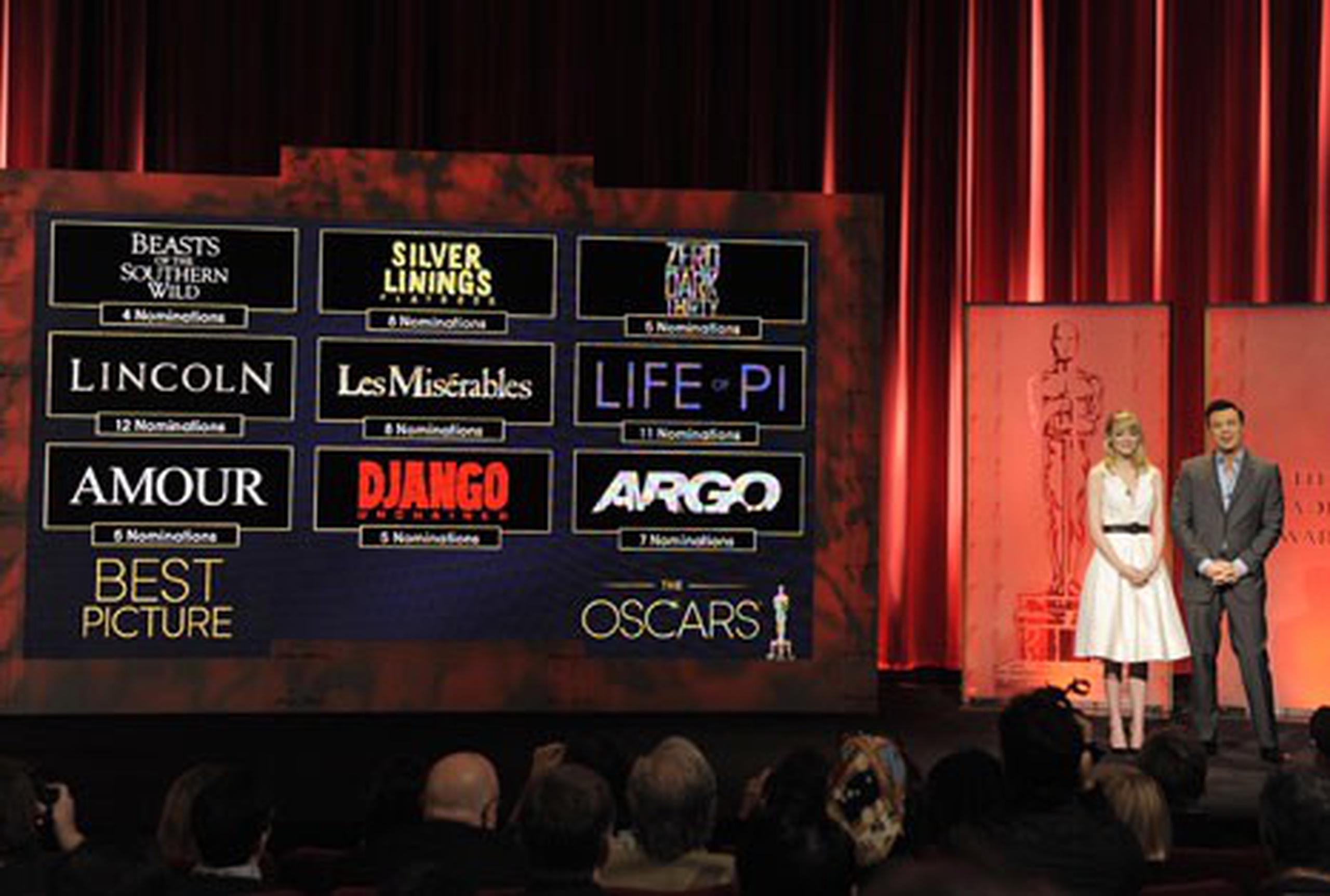 Emma Stone y Seth MacFarlane anunciaron esta mañana las nominaciones al Oscar desde la Academia de las Artes y Ciencias Cinematográficas de Hollywood. (AP)