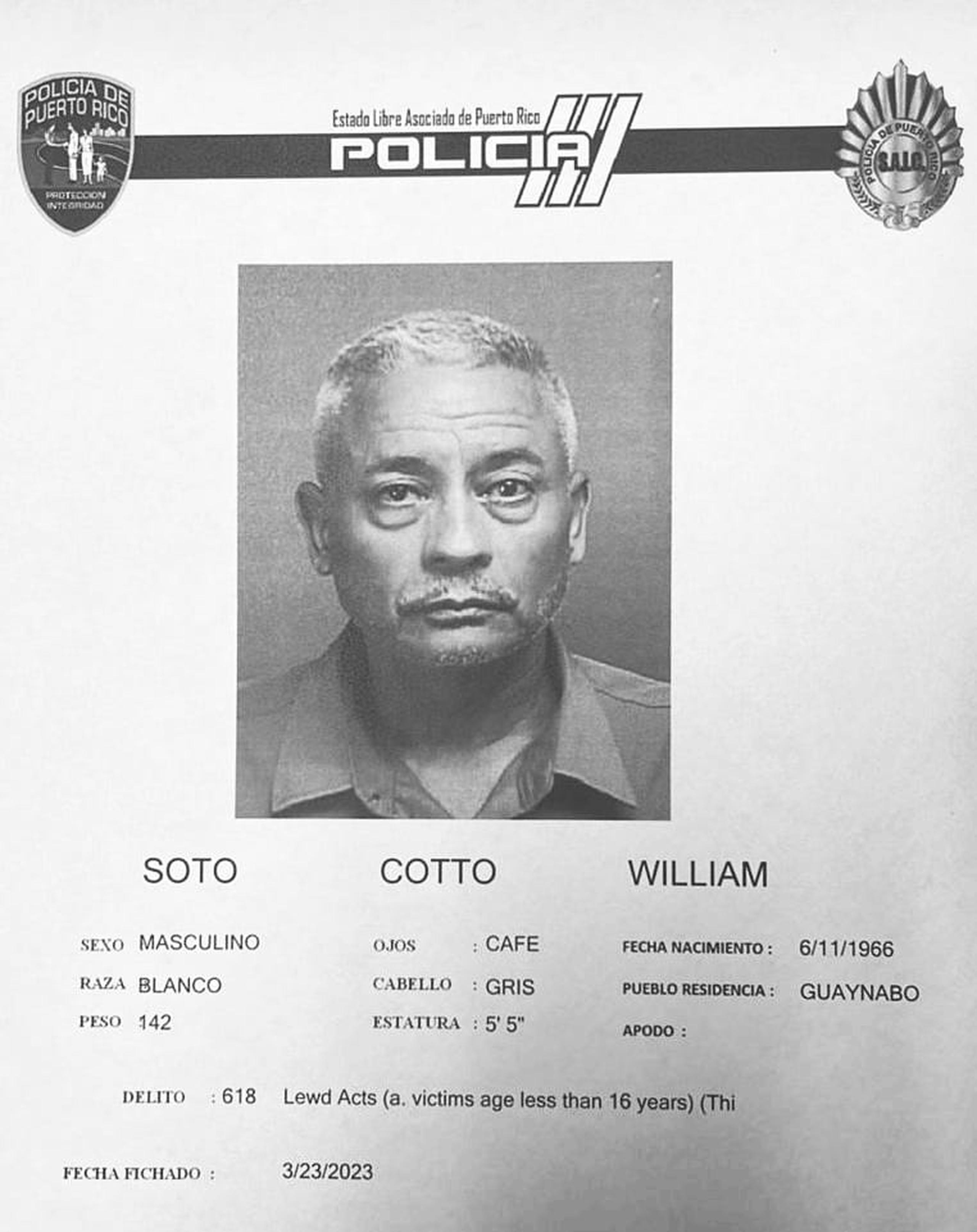 William Soto Cotto enfrenta acusaciones por actos lascivos contra una niña.