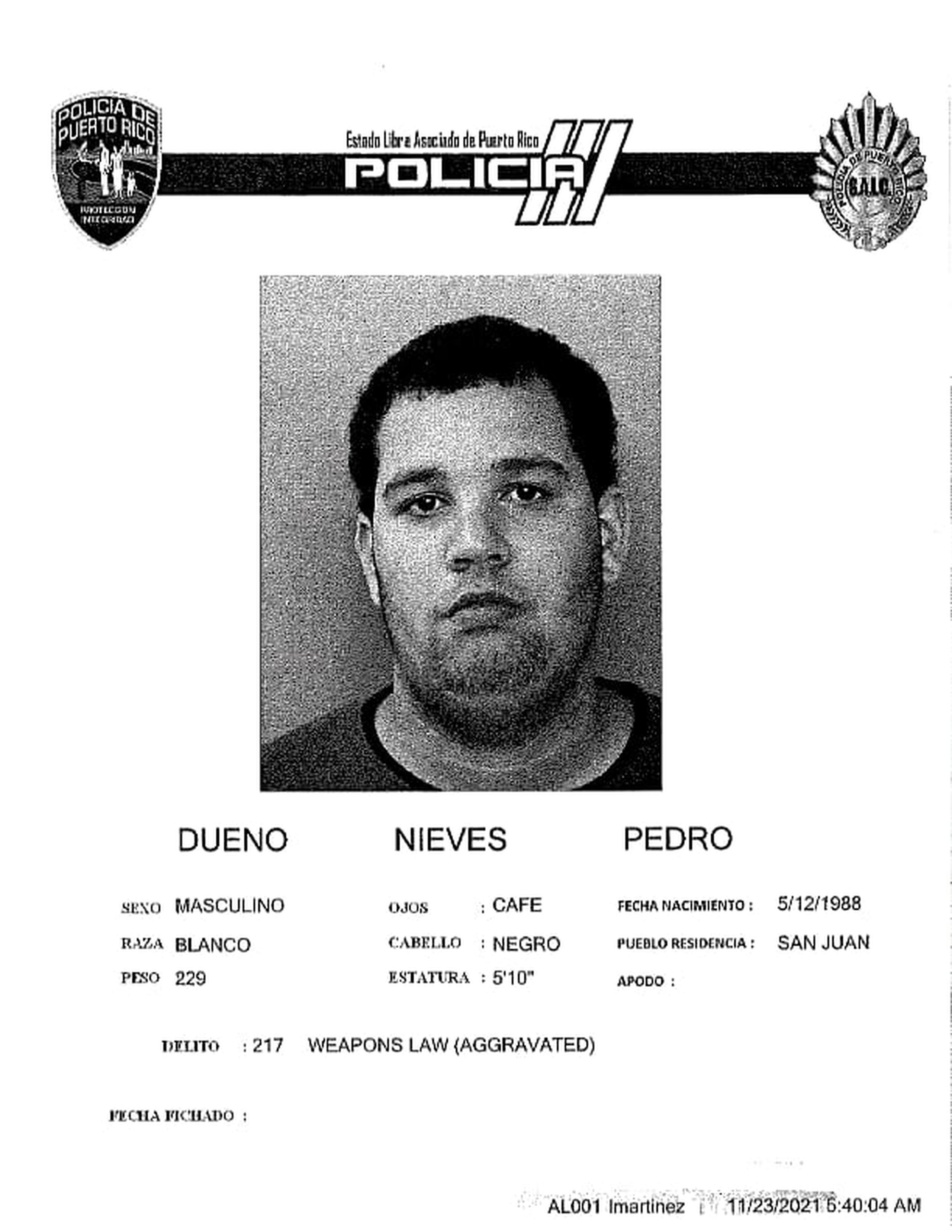 Pedro A. Dueño Nieves viajaba por la autopista PR-53, en un automóvil Kia Optima con su vecino Keniel José Ortiz Pérez, tras salir del Tribunal de Guayama, cuando fueron tiroteados.