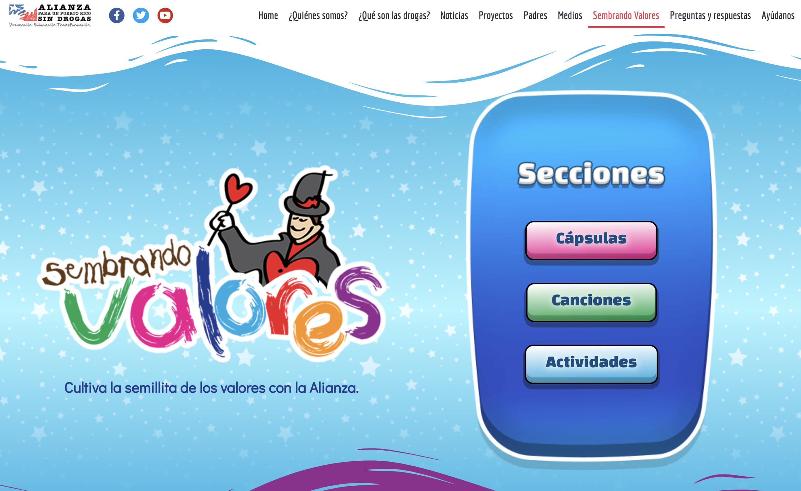 Captura de pantalla de la plataforma de la Alianza para un Puerto Rico sin Drogas.