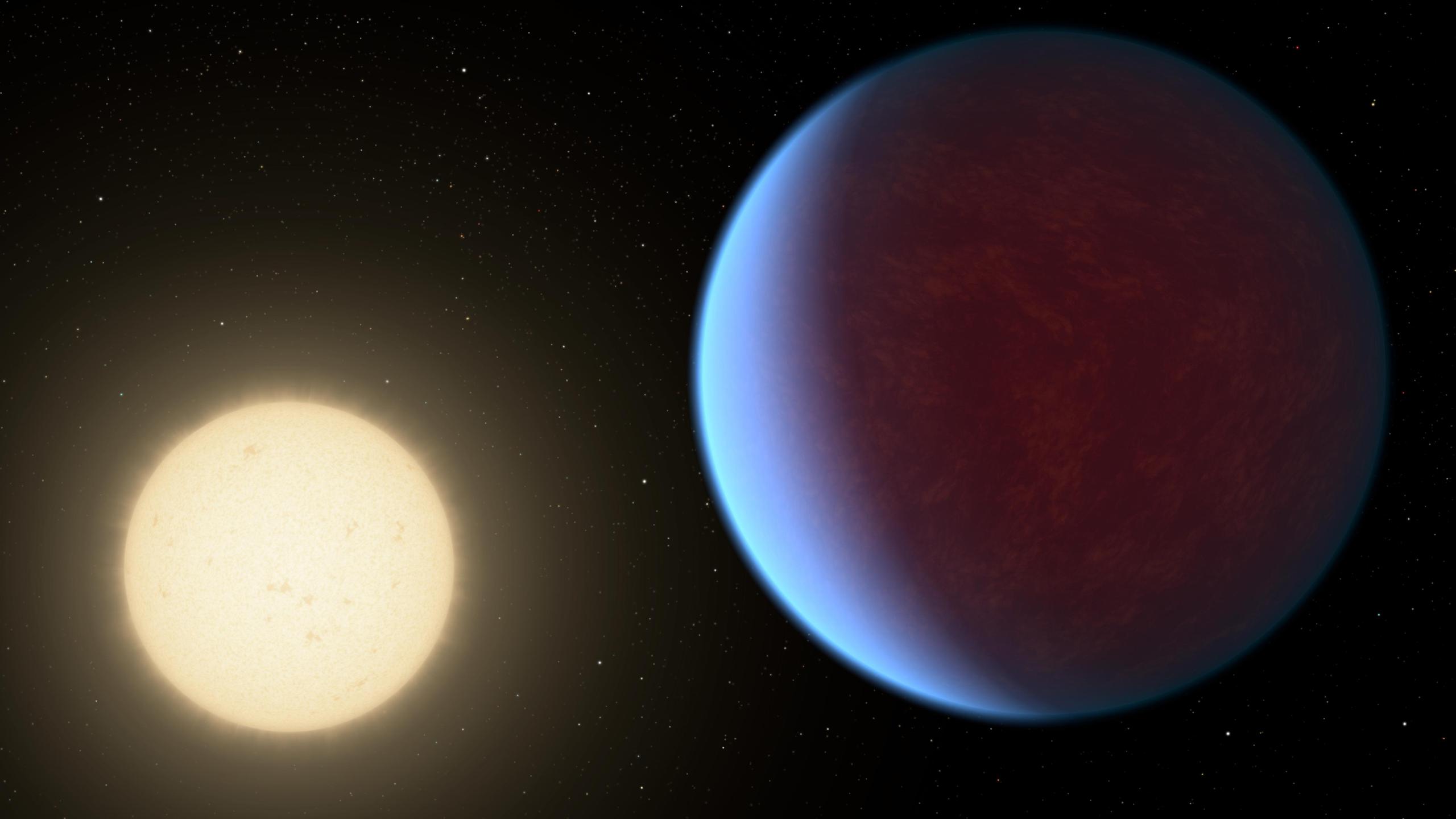 En esta ilustración, proporcionada por la NASA en 2017, se muestra el planeta 55 Cancri e, derecha, orbitando su estrella. (NASA/JPL-Caltech vía AP)