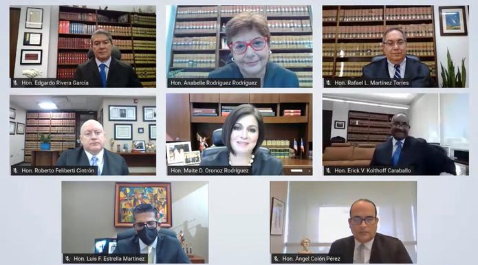 Los jueces asociados al Tribunal Supremo de Puerto Rico se conectaron a la reunión virtual.