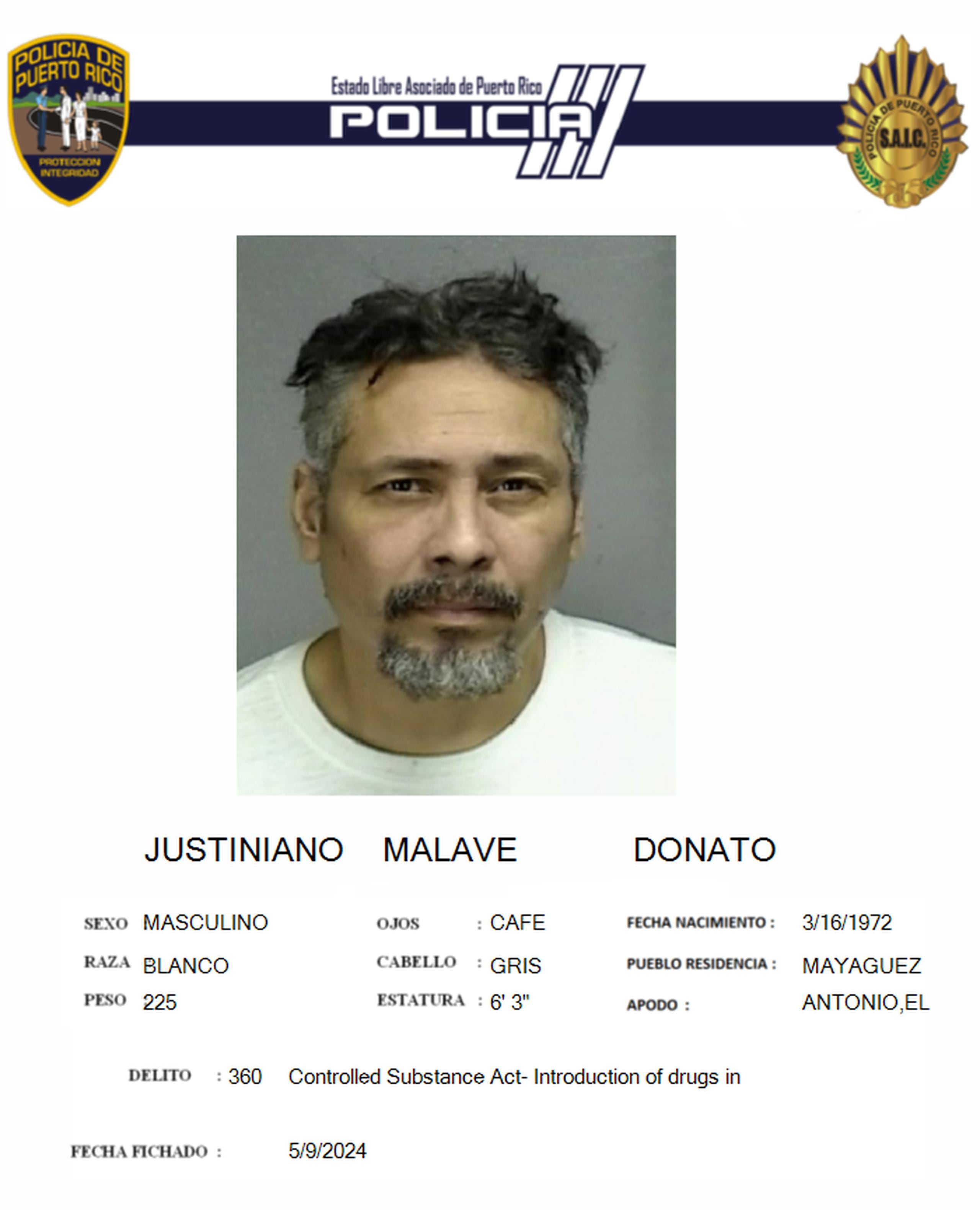 Donato Justiniano Malavé, conocido como Antonio, fue extraditado a la Isla tras su arresto en Nueva Jersey.