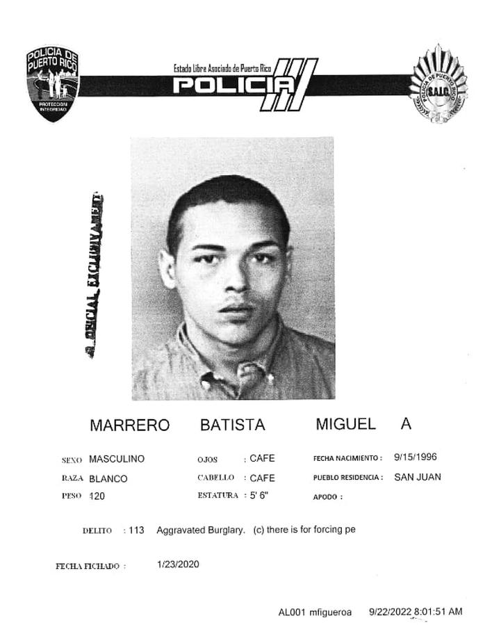 Miguel A. Marrero Batista de 26 años, quien era buscado por autoridades estatales y federales fue capturado en Manatí.