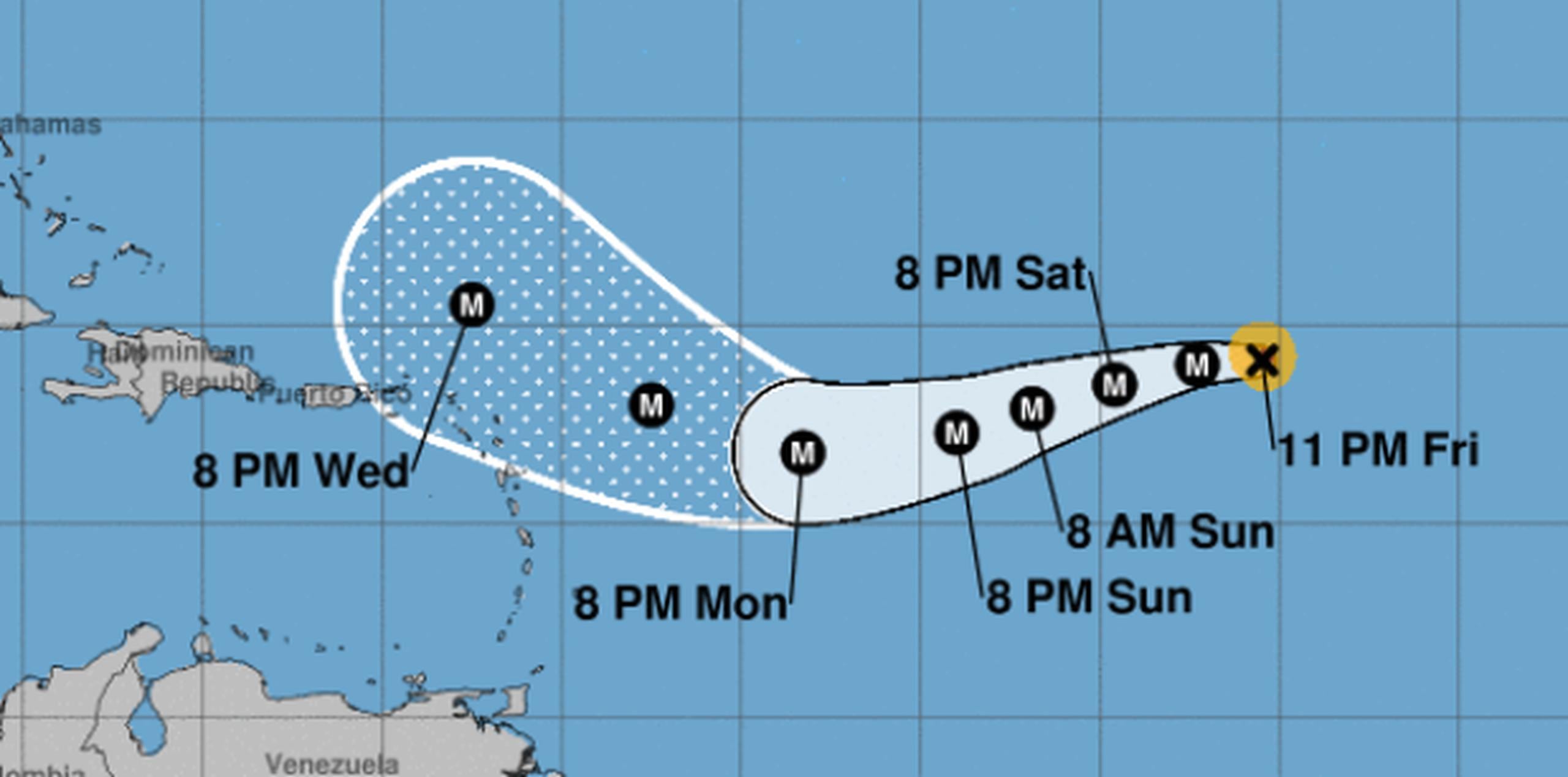 Trayectoria de Irma de acuerdo al boletín de las 11:00 p.m. de hoy, viernes. (NOAA)