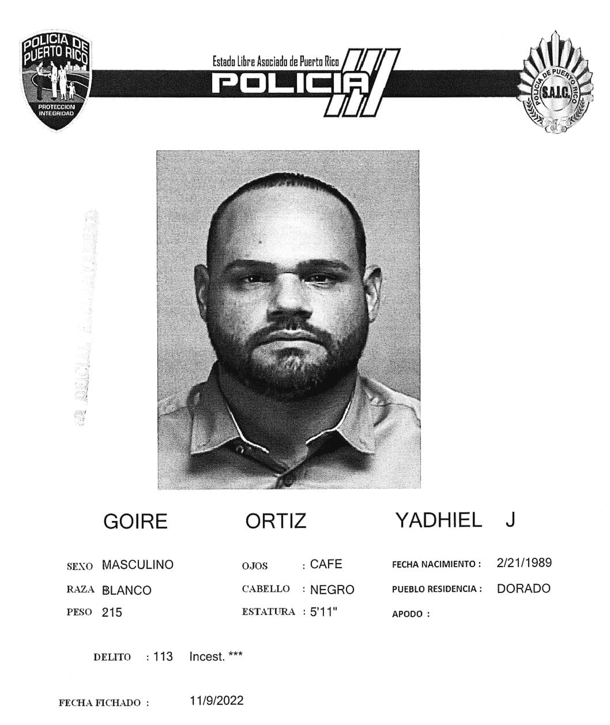 Yadhiel L. Goire Ortiz fue acusado por delitos sexuales contra una niña para el 2019.