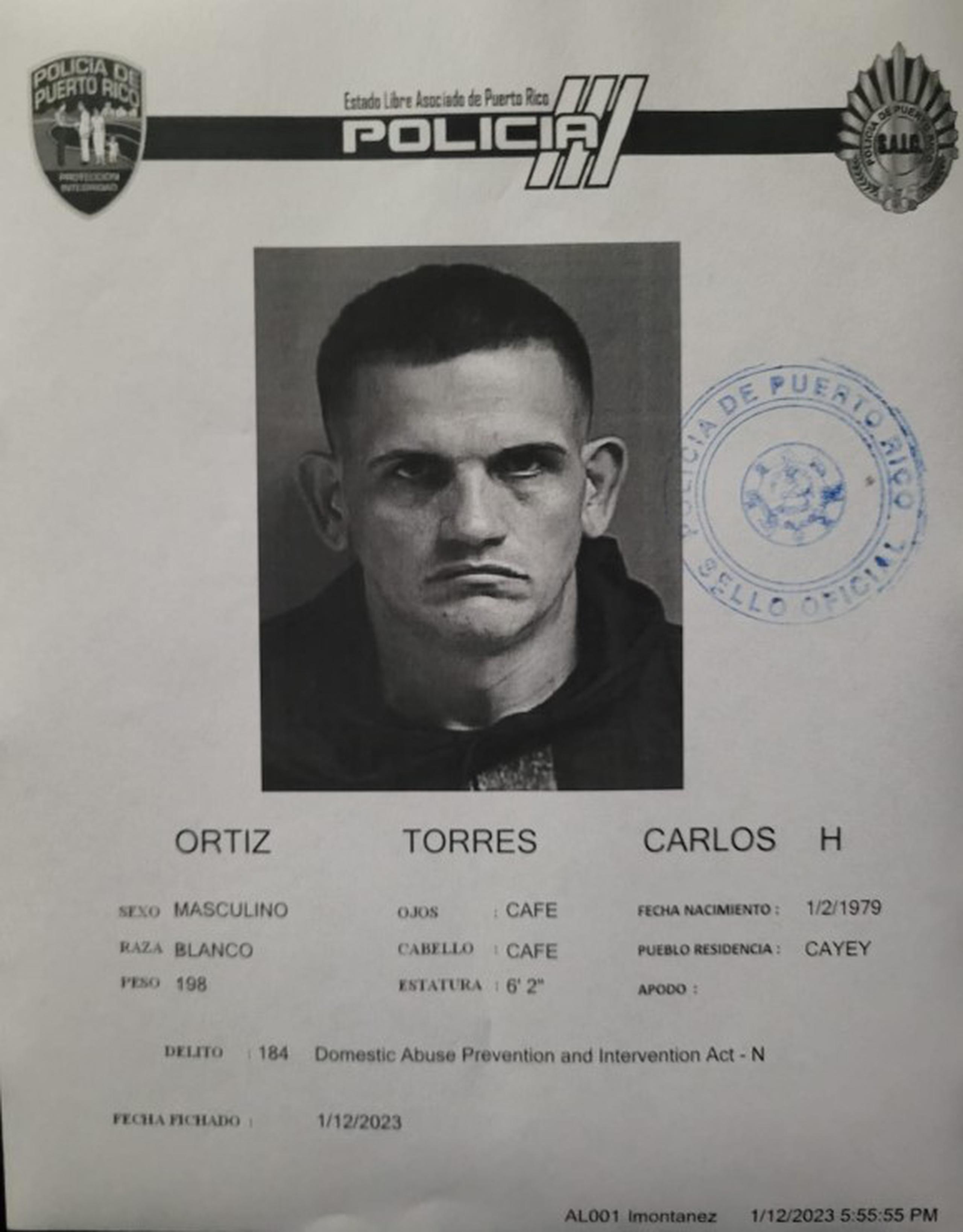 Ficha policíaca de Carlos H. Ortiz Torres.