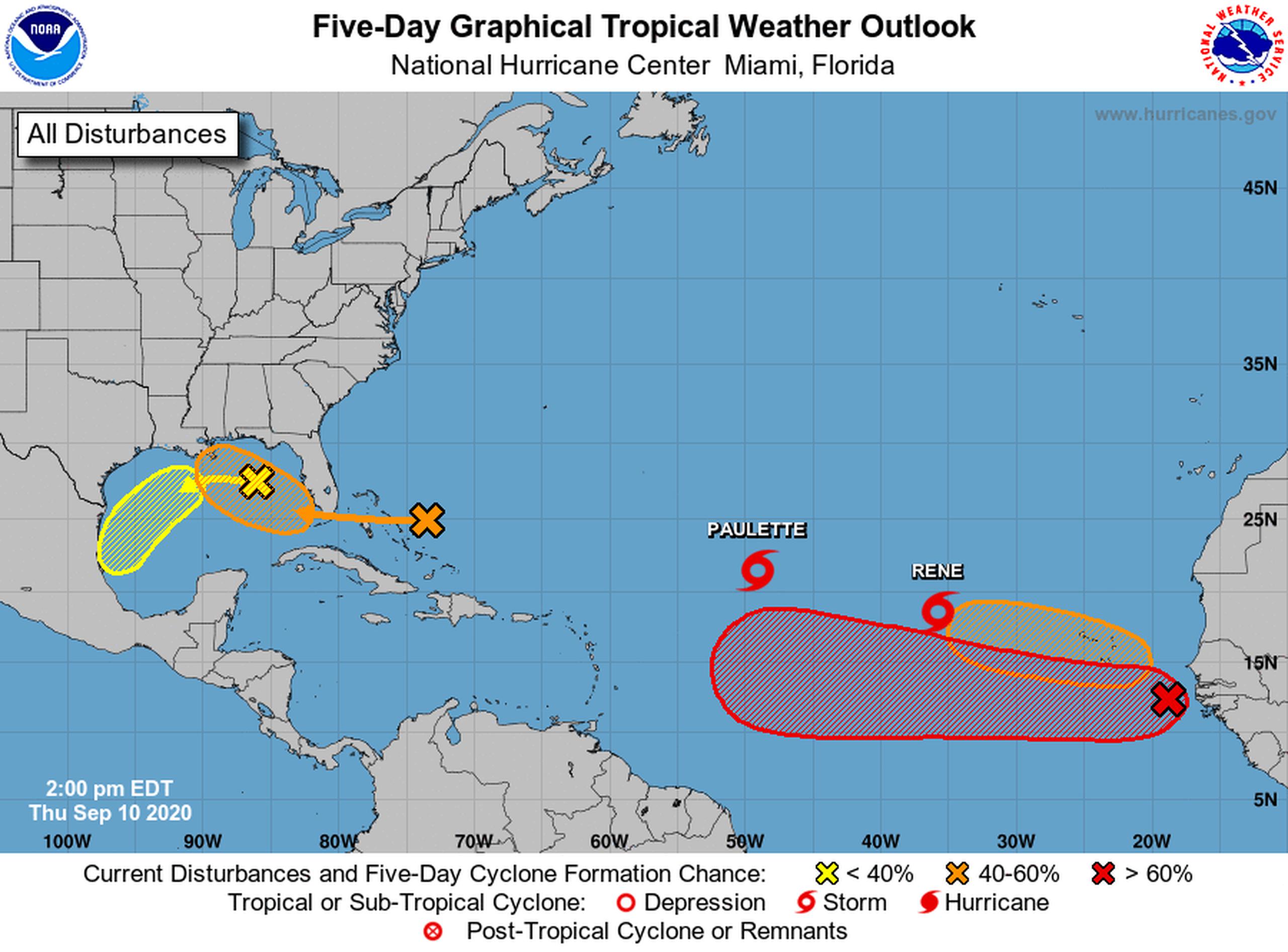 El Centro de Huracanes de Estados Unidos vigila dos tormentas y cuatro áreas de baja presión por posible desarrollo.