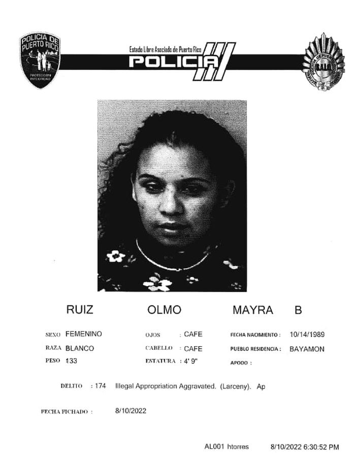 Mayra B. Ruiz Olmo quedó en libertad bajo fianza.