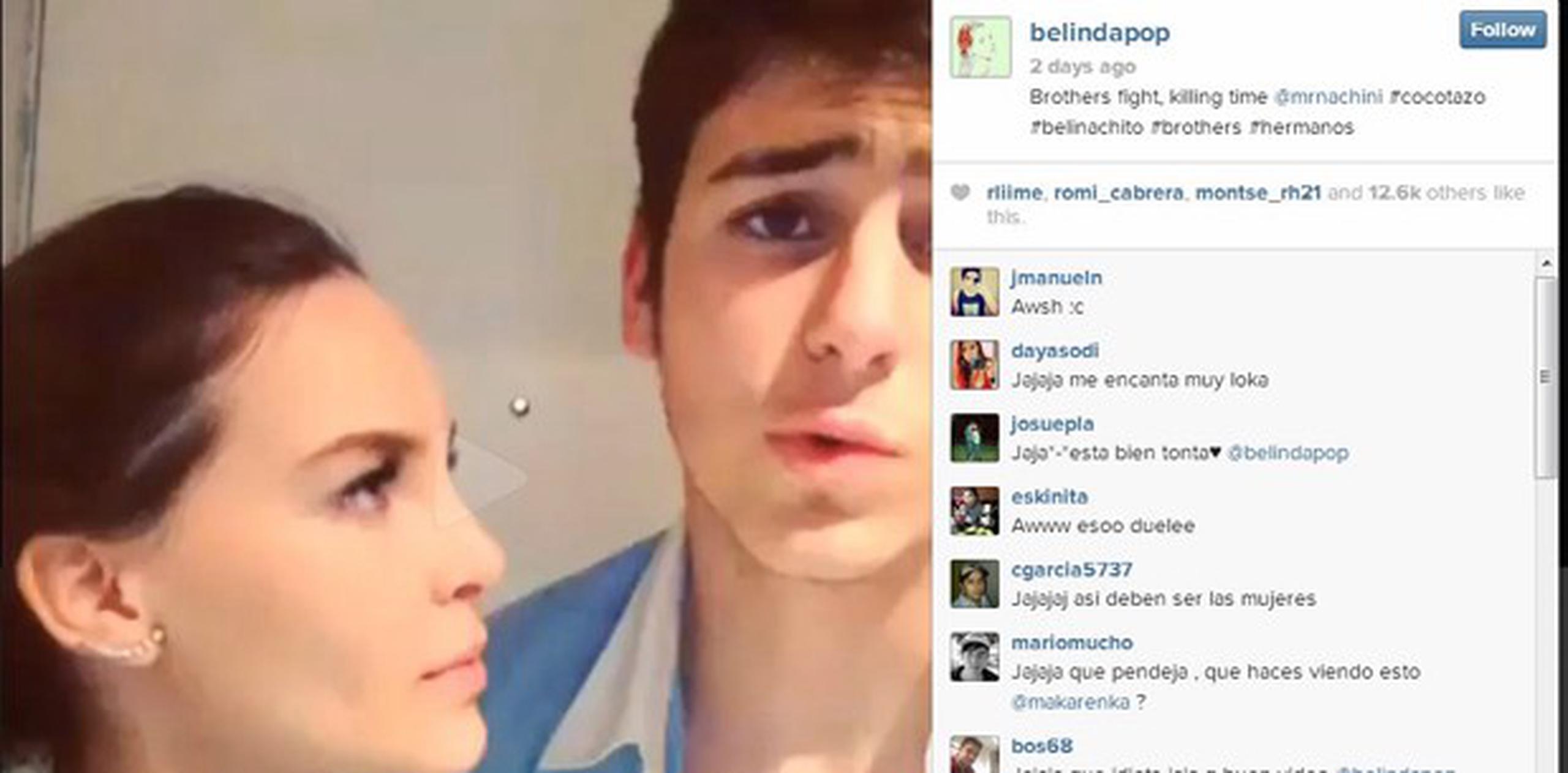 La artista y su hermano, el futbolista Ignacio “Nachito” Peregrín, se pusieron a monear y lo compartieron en Instagram. (instagram.com/belindapop)