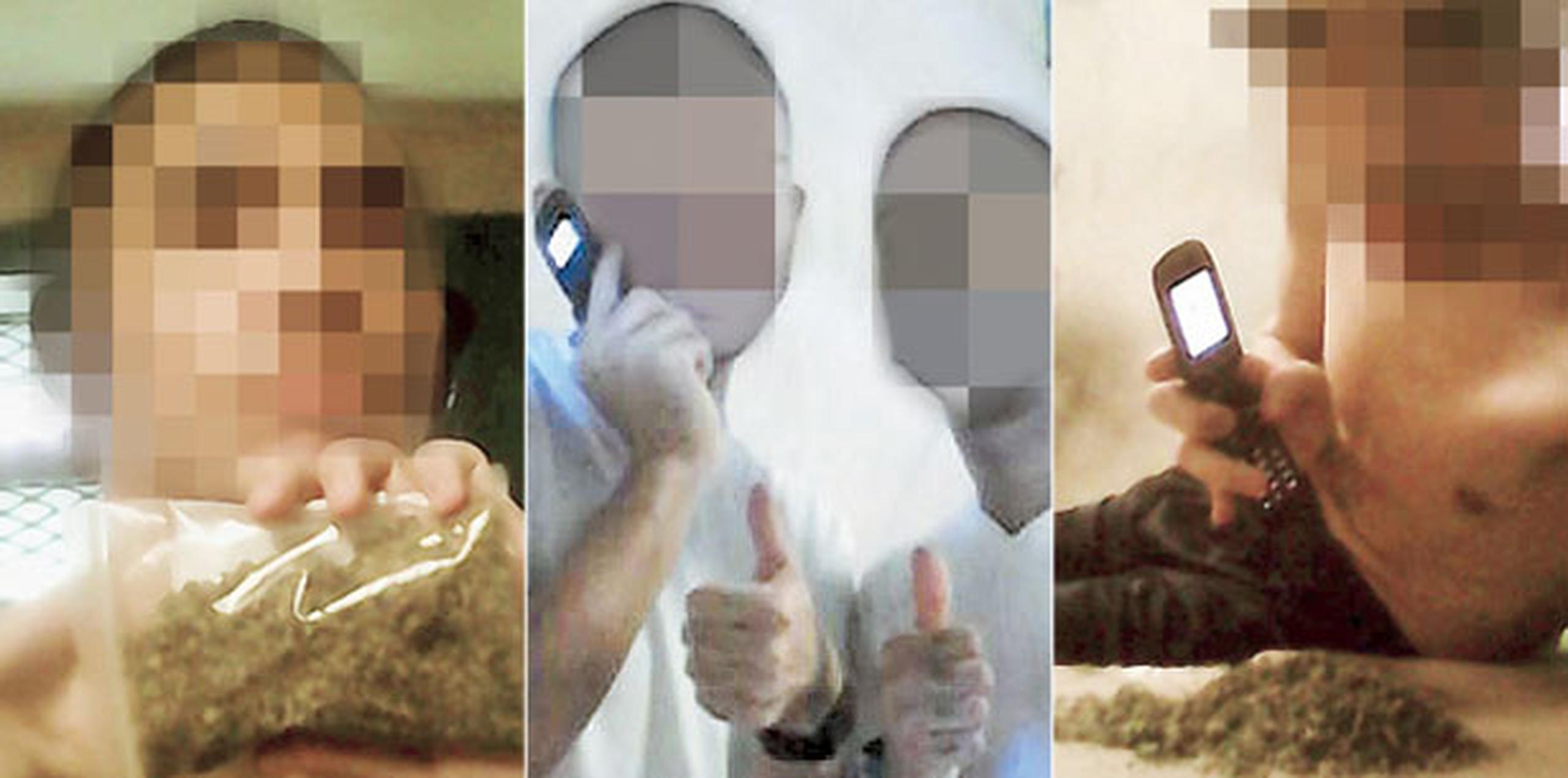 En las fotos se puede apreciar a los reos con material de contrabando y con una bolsa de lo que aparenta ser picadillo de marihuana. Los hombres ya fueron identificados por el DCR.
