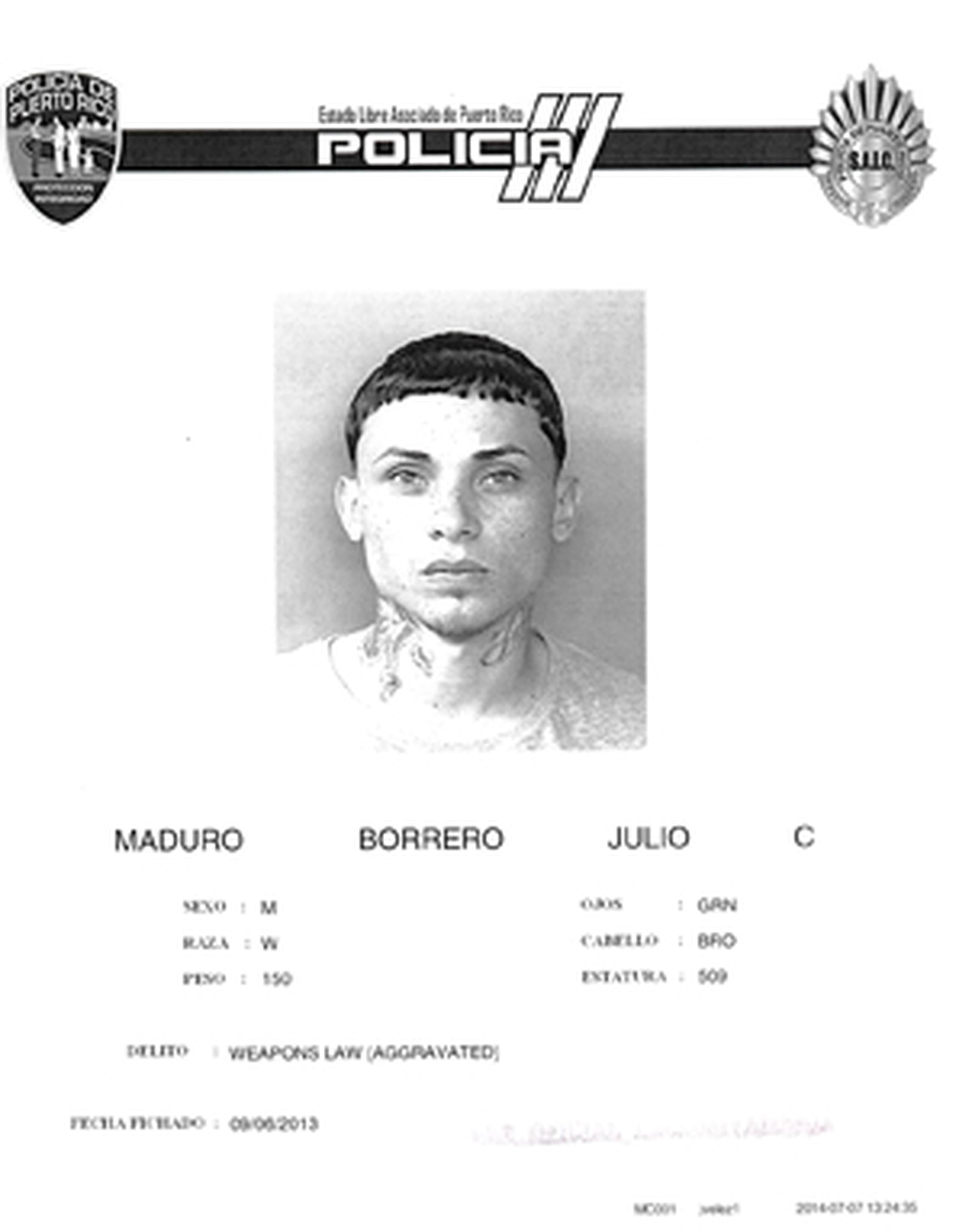 Maduro Borrero fue absuelto de un cargo de asesinato, pero encontrado culpable por violaciones a las leyes de Armas y de Sustancias Controladas.(Archivo)