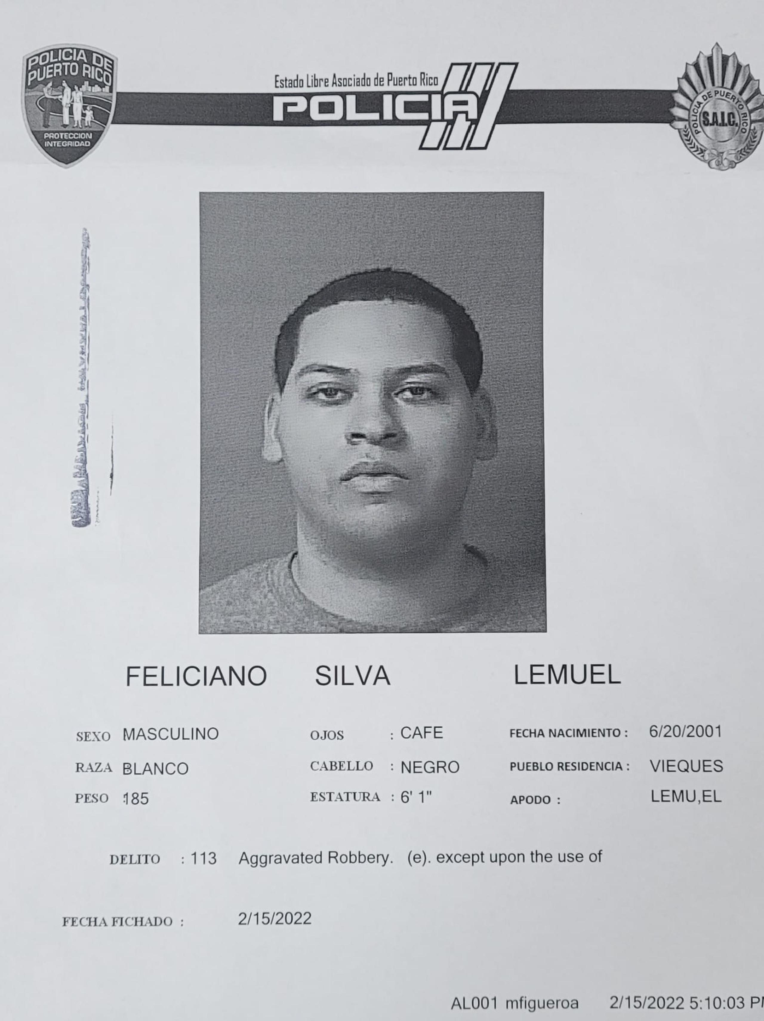 Cargos por robo agravado y violación a la Ley de Armas fueron radicados contra Lemuel Feliciano Silva, alias Lemu, por dos  robos bancarios en Luquillo.
