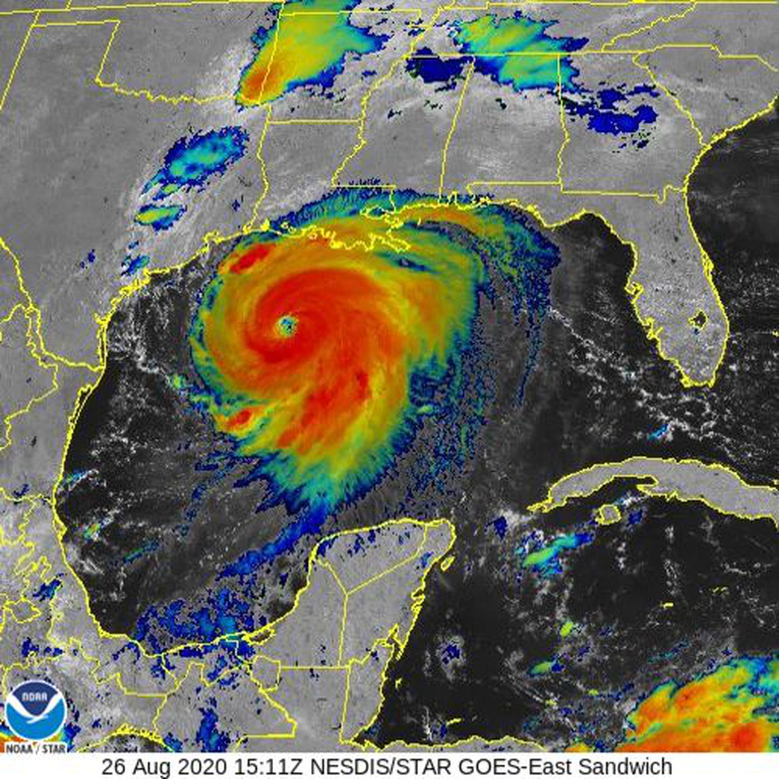 El huracán Laura en el Golfo de México.
