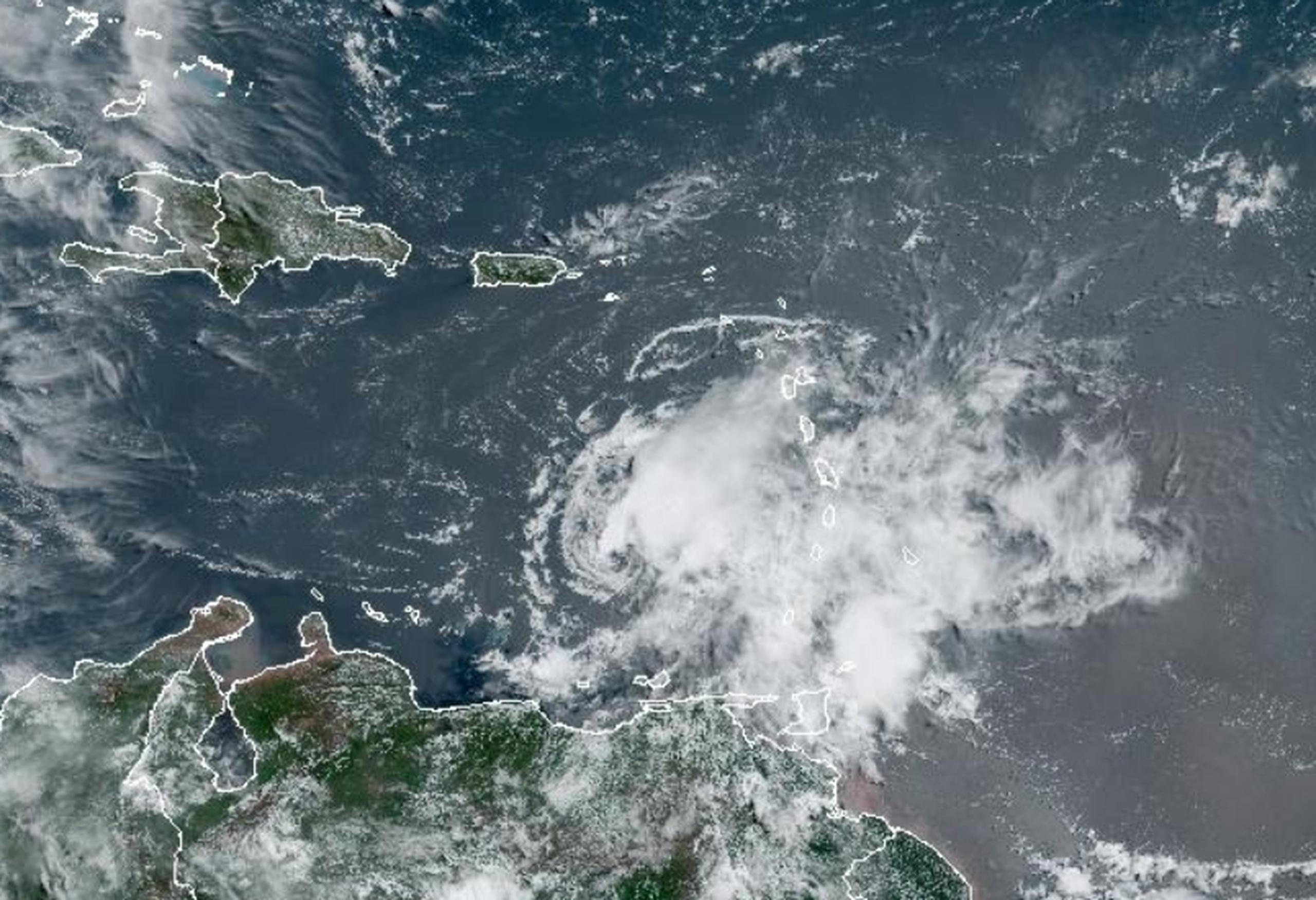 Imagen de satélite de la tormenta tropical Bret en la mañana del 23 de junio de 2023.