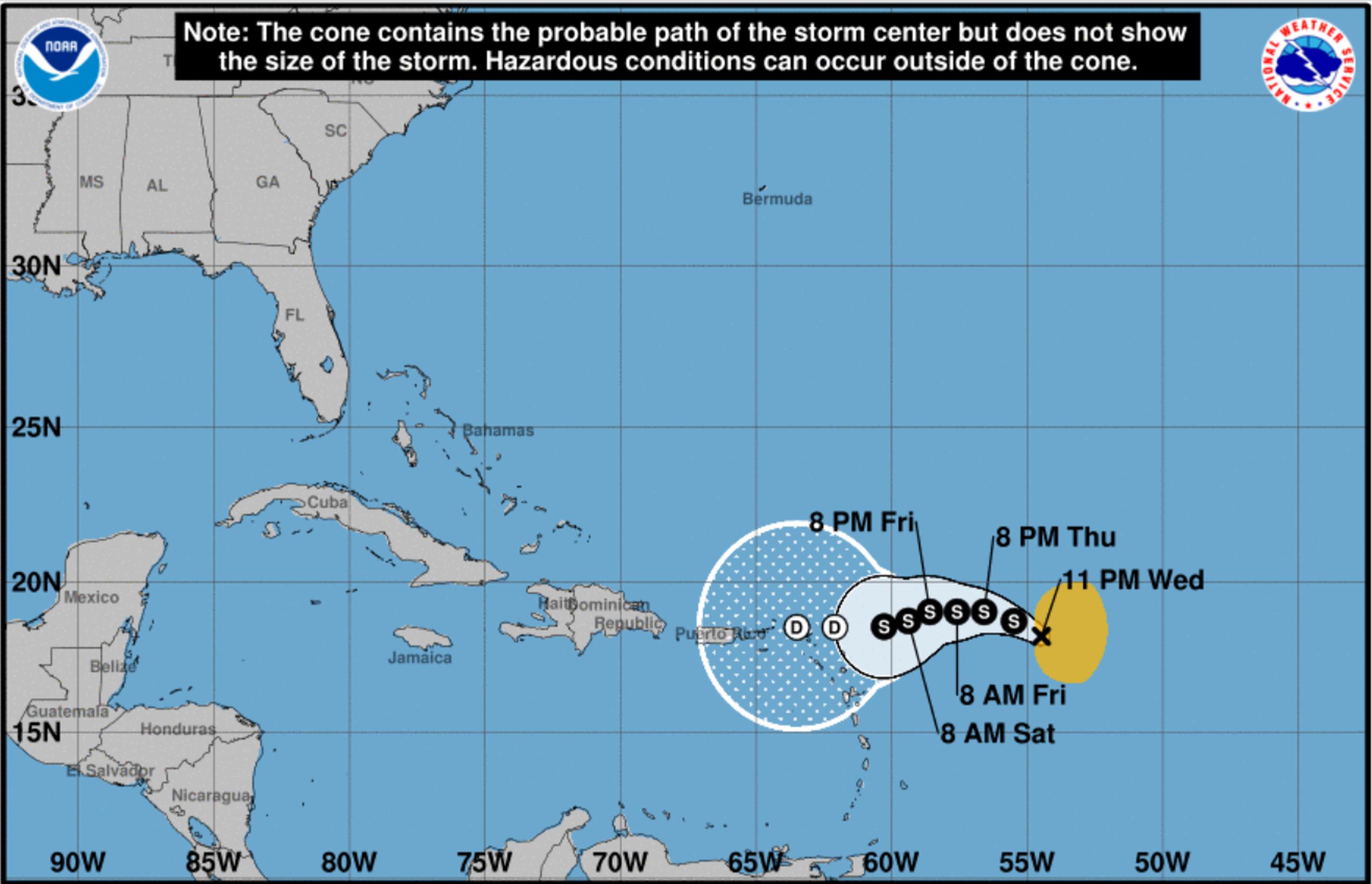 Tormenta Philippe, boletín 11PM, miércoles 27 de septiembre (NOAA)