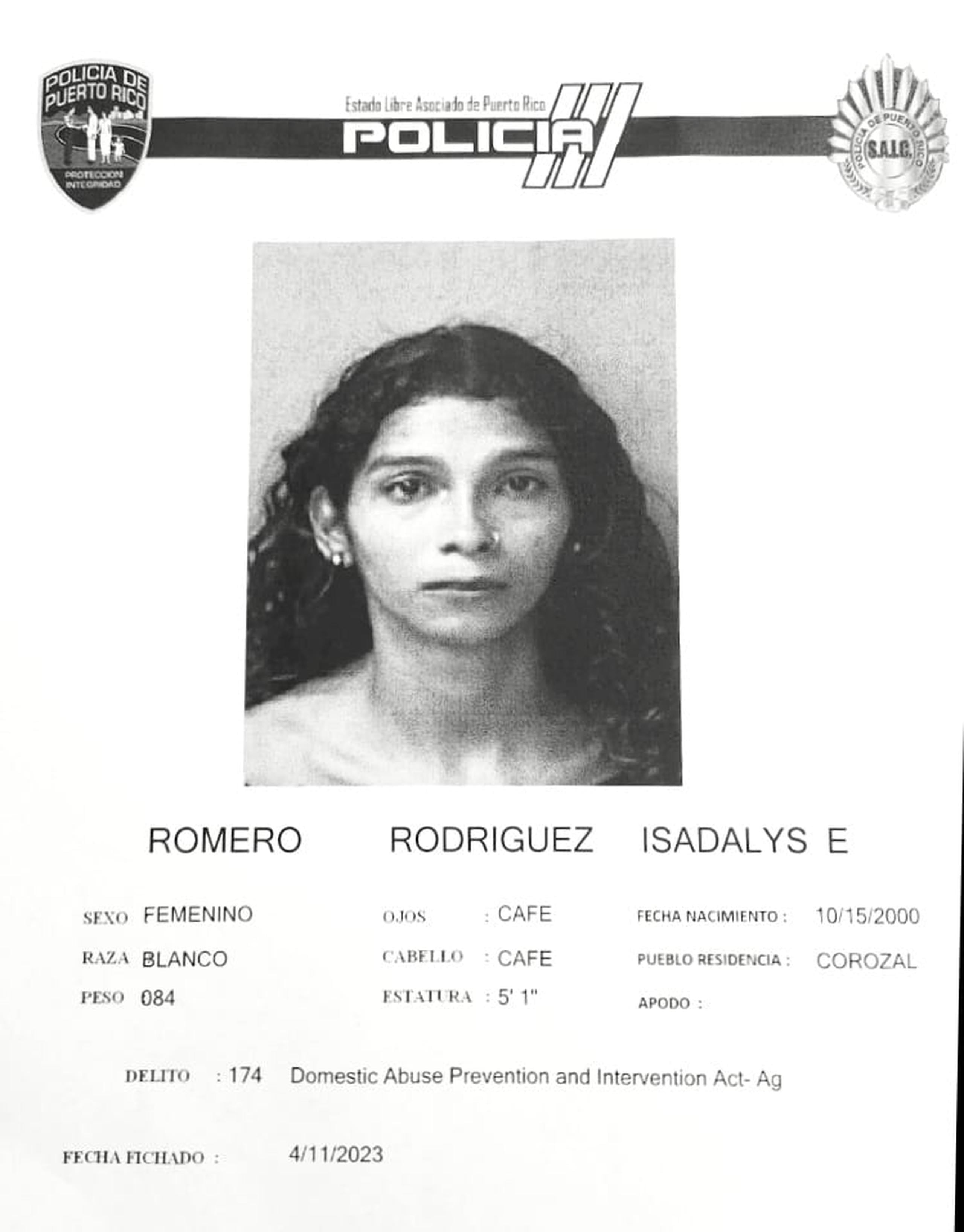 Isadalys E. Romero Rodríguez enfrenta cargos por violencia doméstica.
