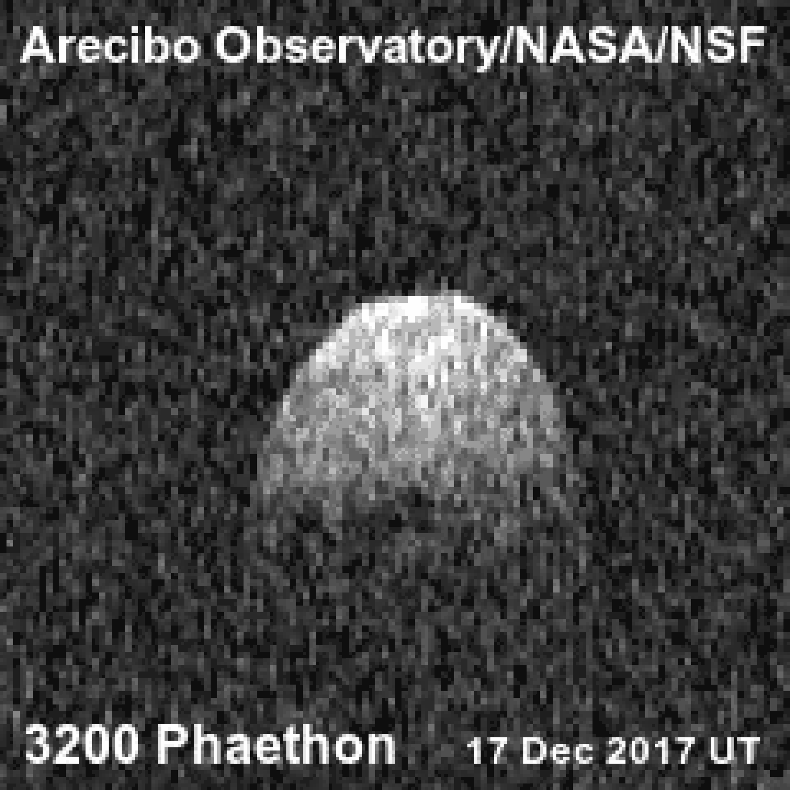 Secuencia de imágenes por radar captada desde el Observatorio de Arecibo que muestra la rotación del Asteroide Faetón. (Observatorio de Arecibo / NASA / NSF)