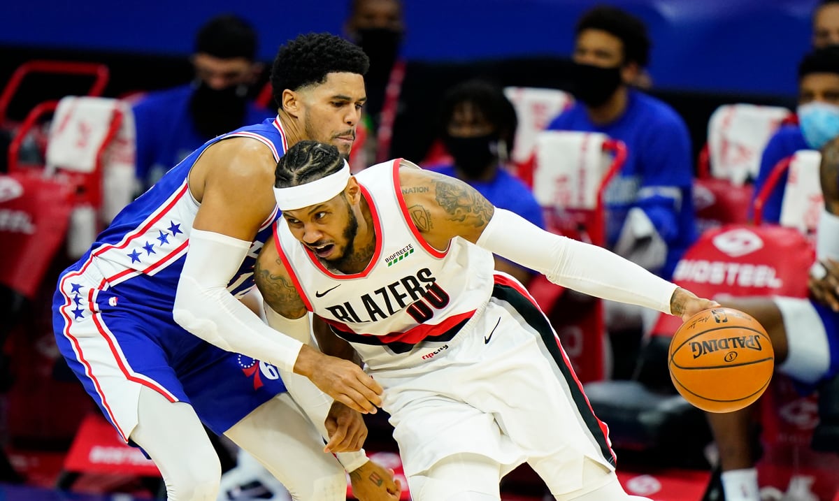Carmelo Anthony shows his face for the Trail Blazers to defeat the Sixers