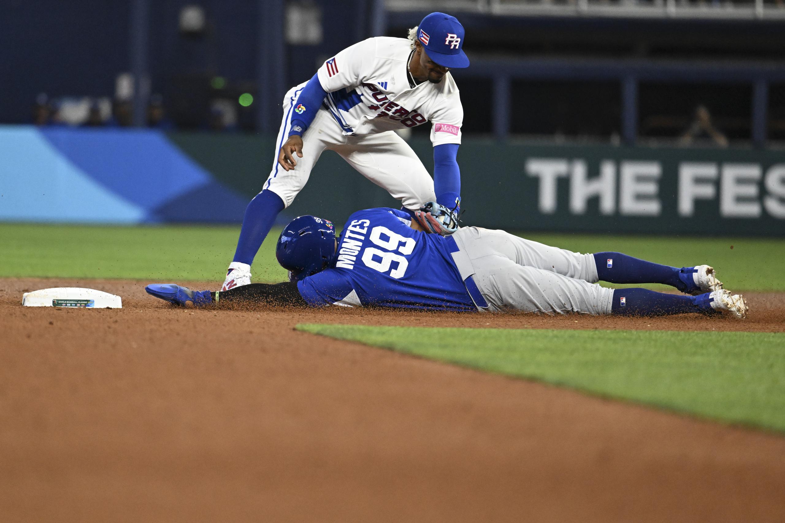 Maldonado also showed his arm in the first round by taking out Nicaraguan player Juan Montes on this play with Lindor out. 