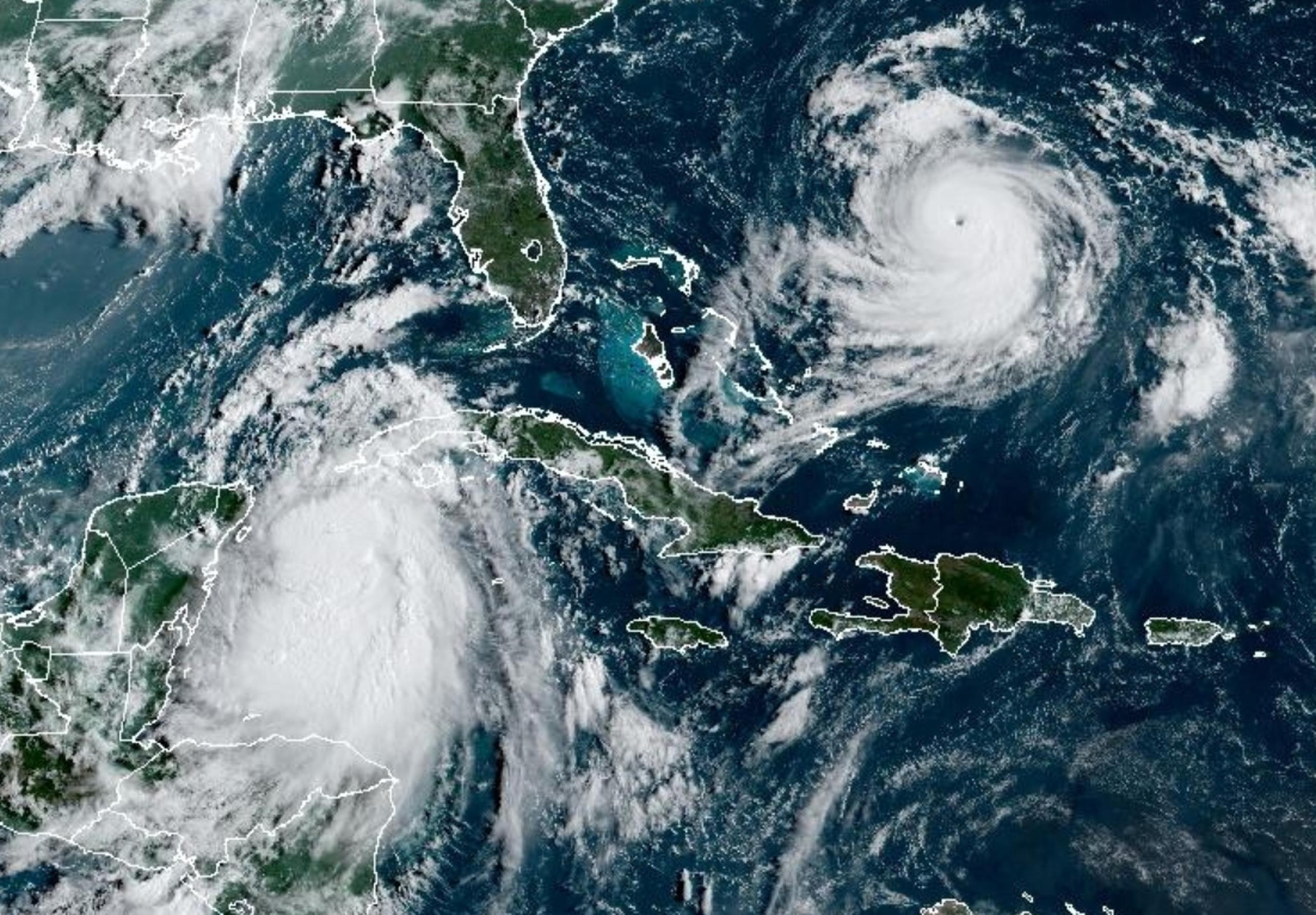 Imagen de satélite de la tormenta tropical Idalia y el huracán Franklin.