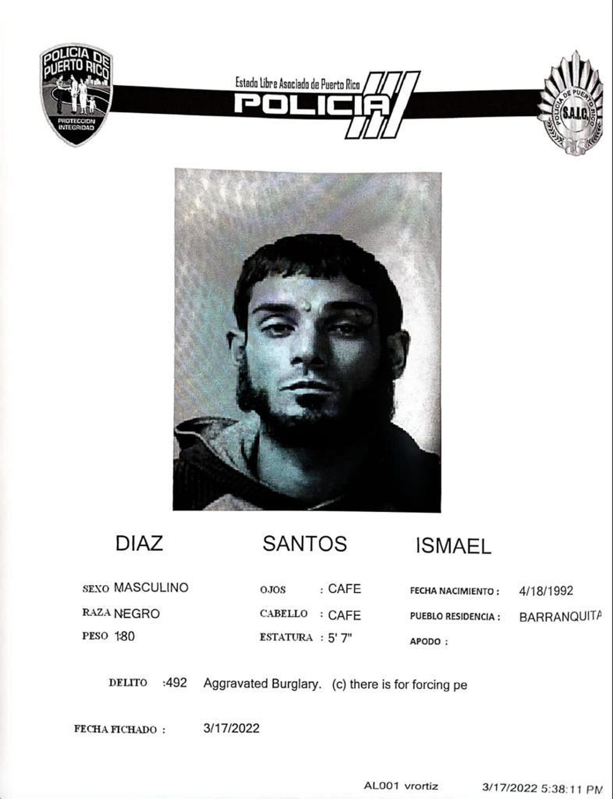 Ismael Díaz Santos de 30 años fue ingresado en el complejo correccional de Ponce al no prestar una fianza de $16,000.00, por un escalamiento en una parroquia en Barranquitas.