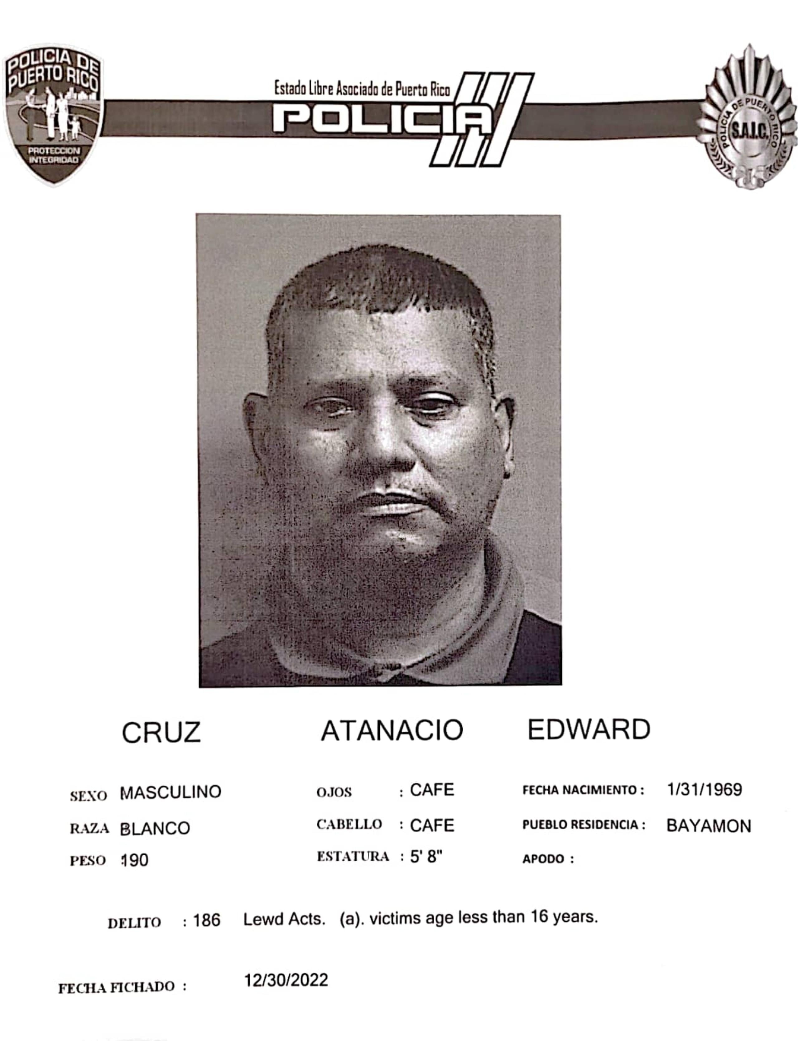 Ficha policiaca de Edward Cruz Atanacio, de 53 años.