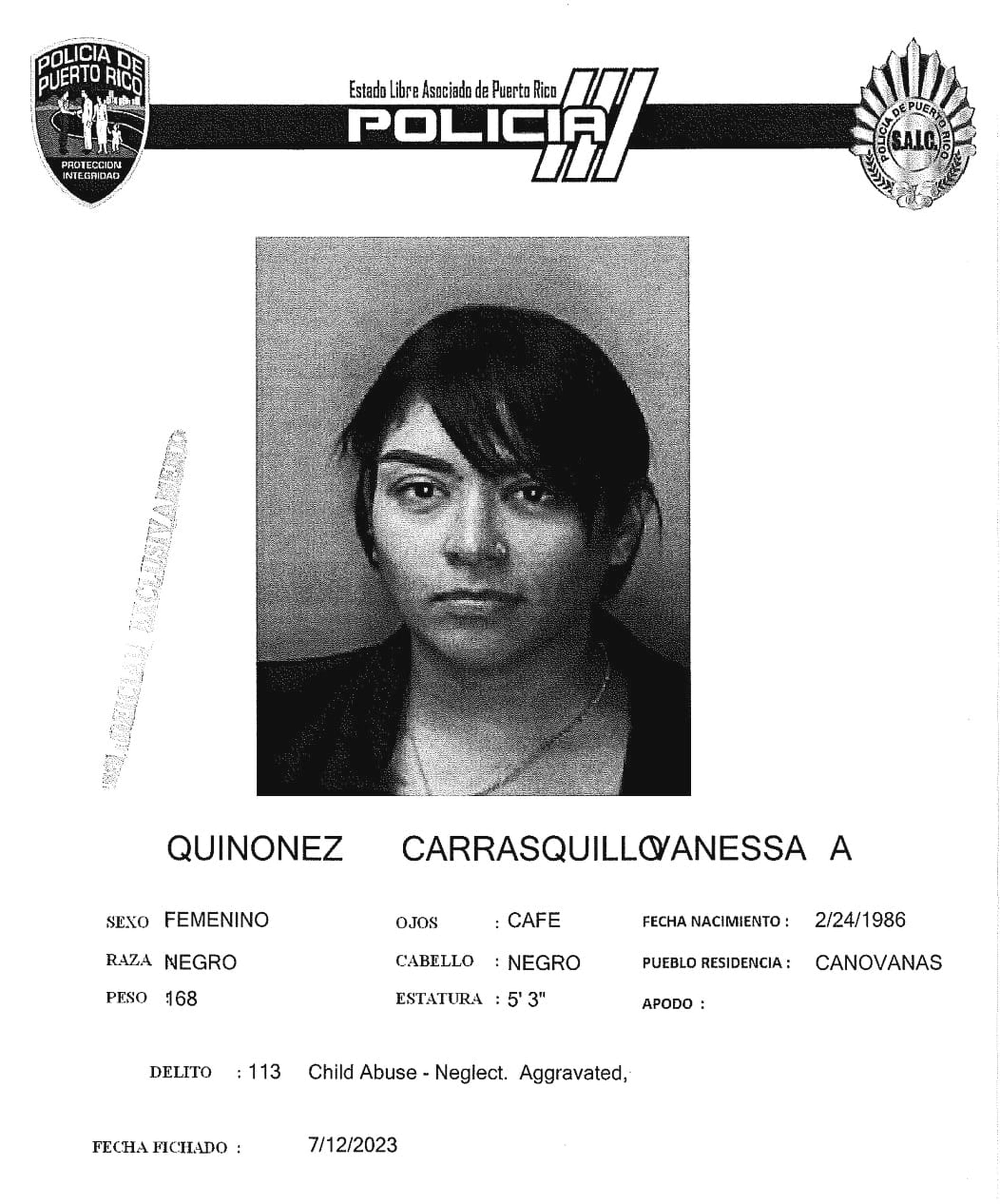 Vanessa A. Quiñones Carrasquillo, enfrenta cargos por asesinato y maltrato de menores.