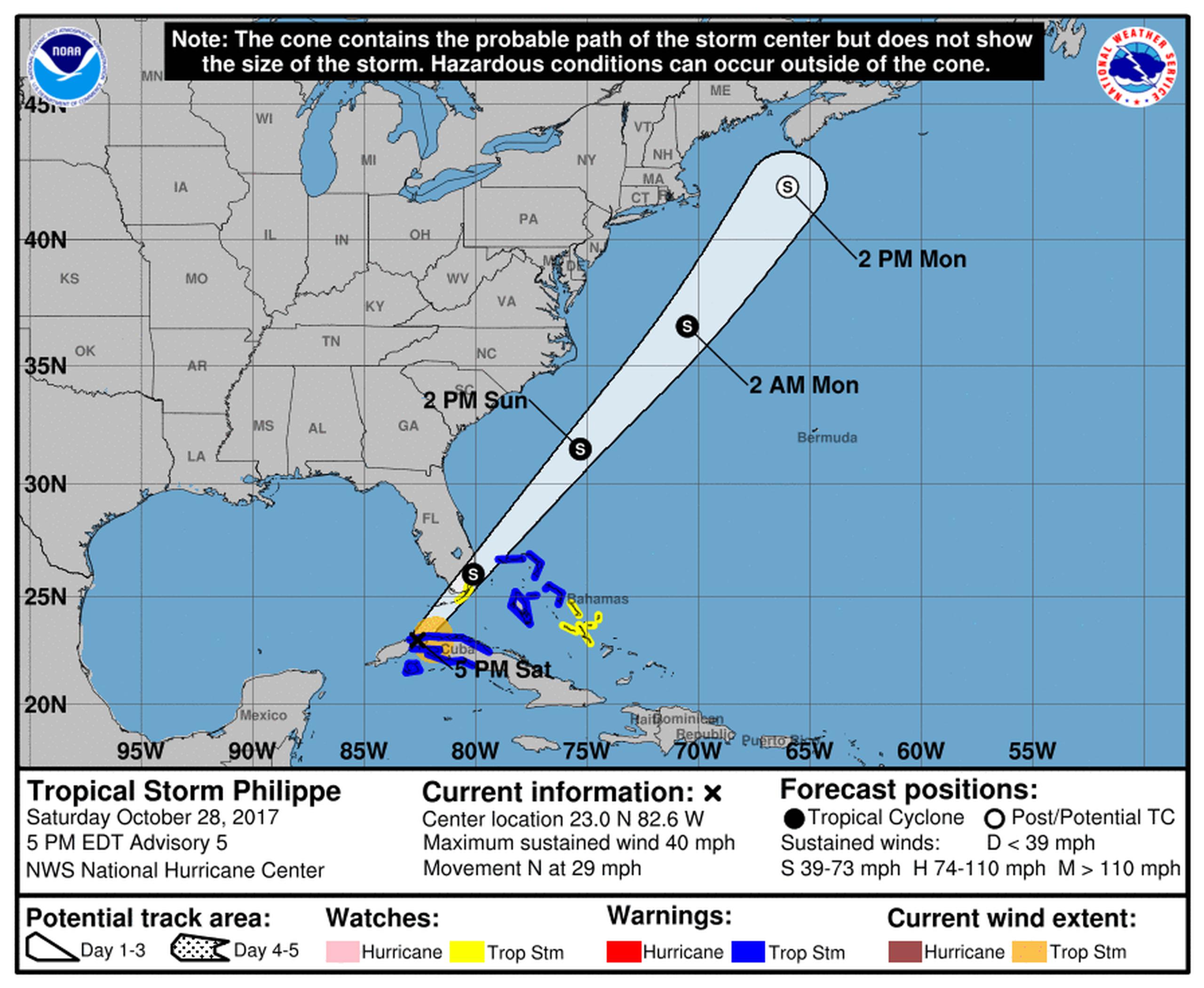 Trayectoria de la tormenta tropical Philippe. (NOAA)
