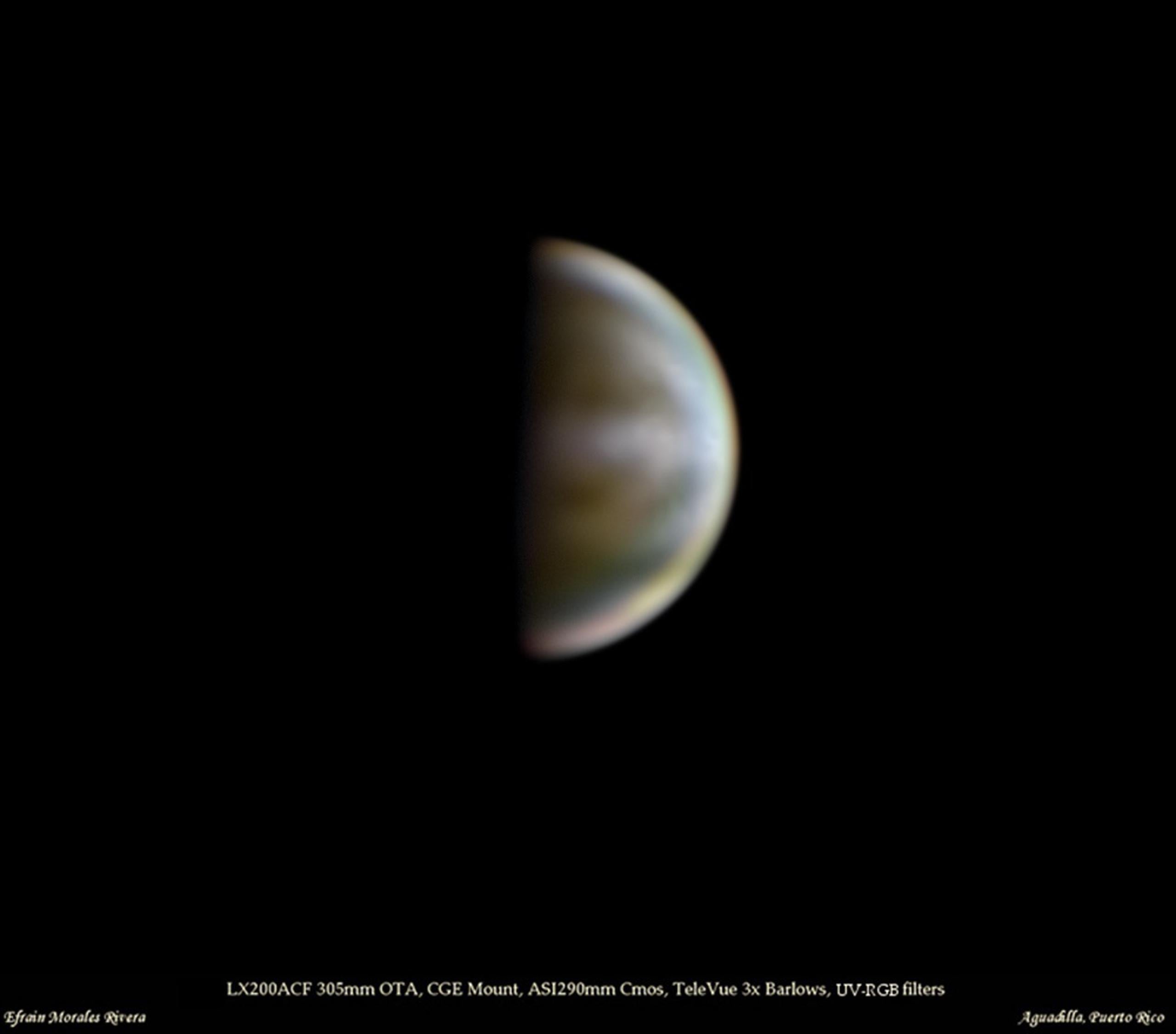 Venus fotografiado desde Puerto Rico por Efraín Morales de la Sociedad de Astronomía del Caribe.