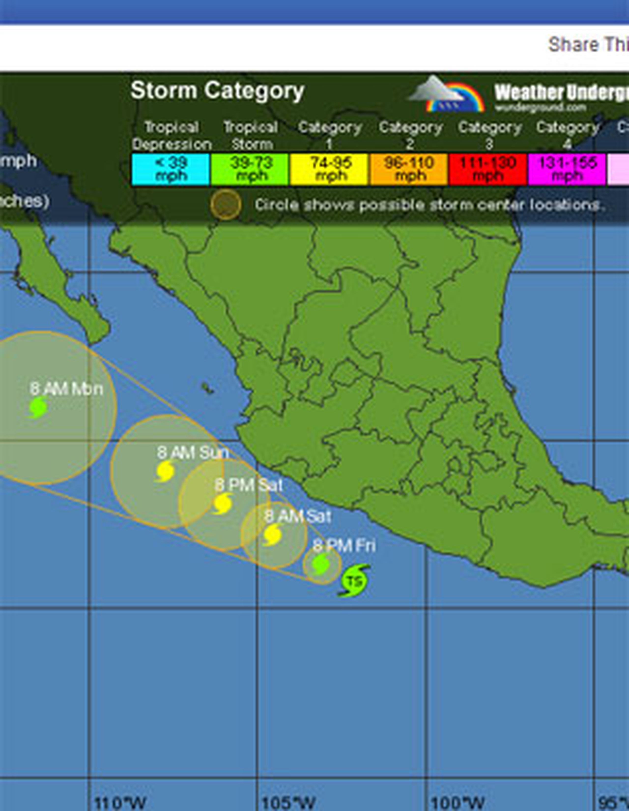 Las autoridades emitieron una advertencia de tormenta tropical para la costa suroeste de México desde Lázaro Cárdenas a Manzanillo.
