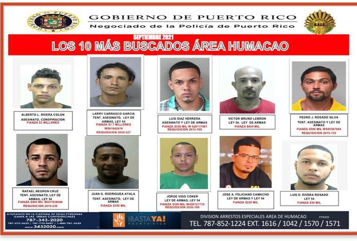 Los 10 más buscados de la zona policíaca de Humacao.