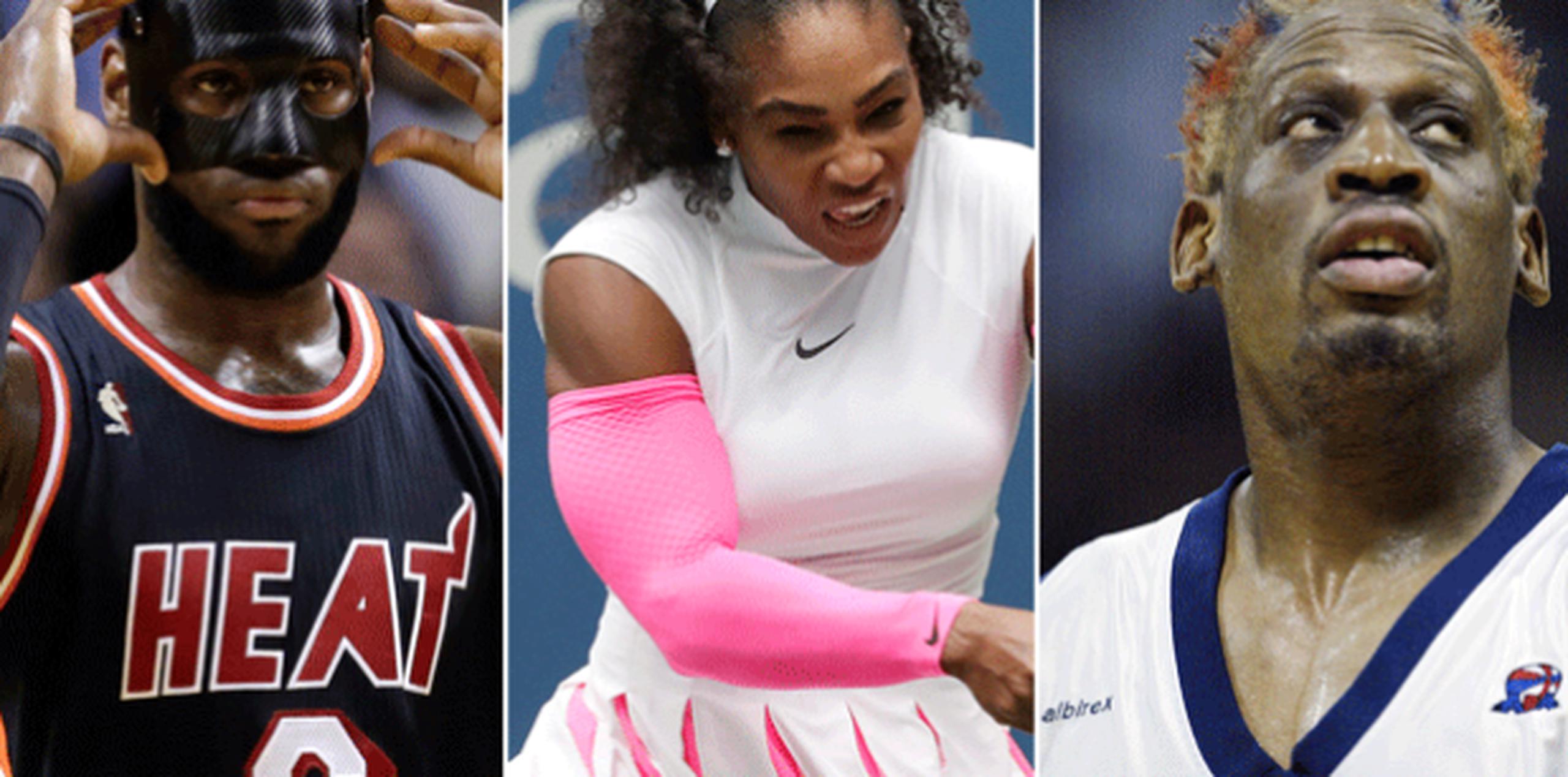 De izquierda a derecha, LeBron James, Serena Williams y Dennis Rodman (Archivo)