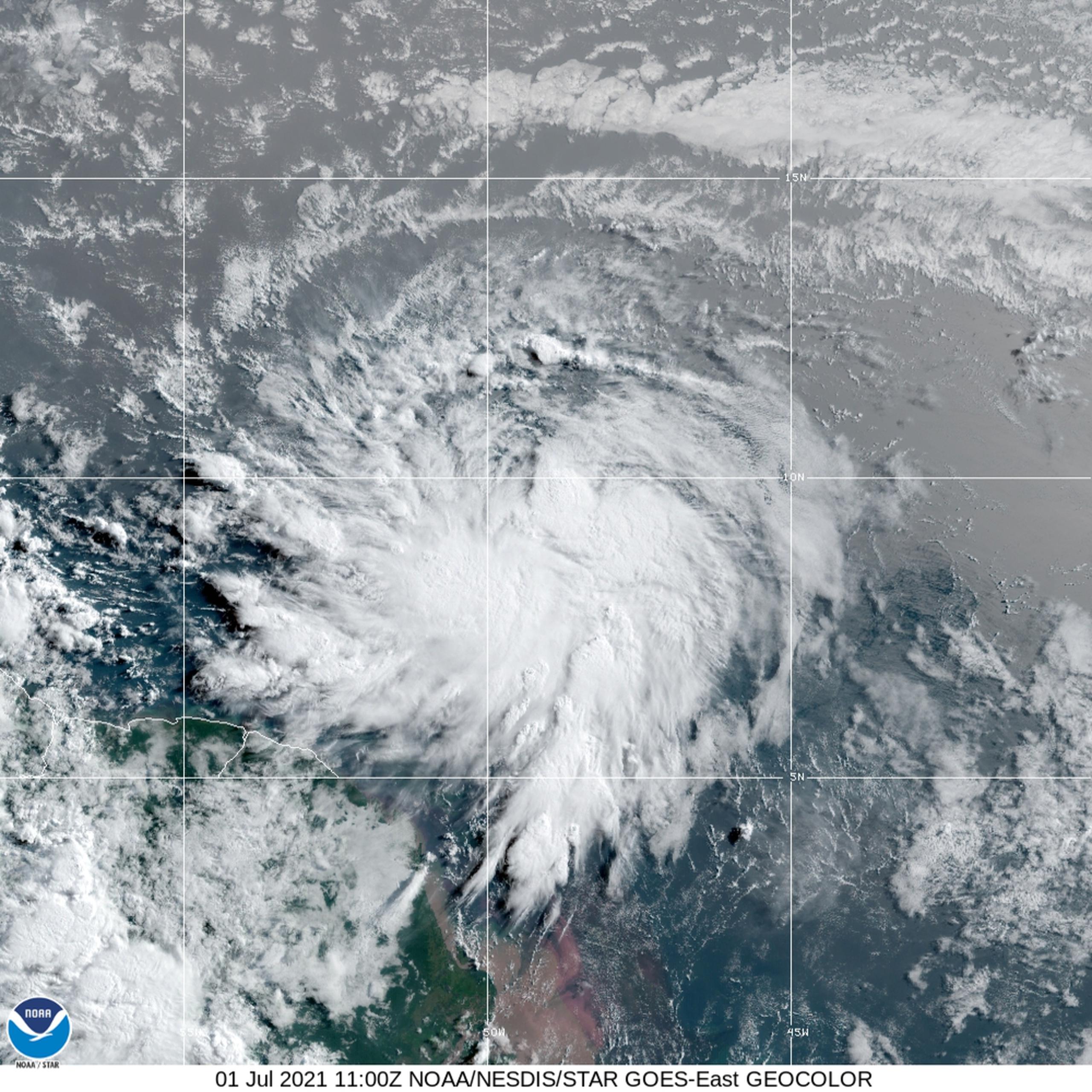 Imagen de satélite de la tormenta tropical Elsa.