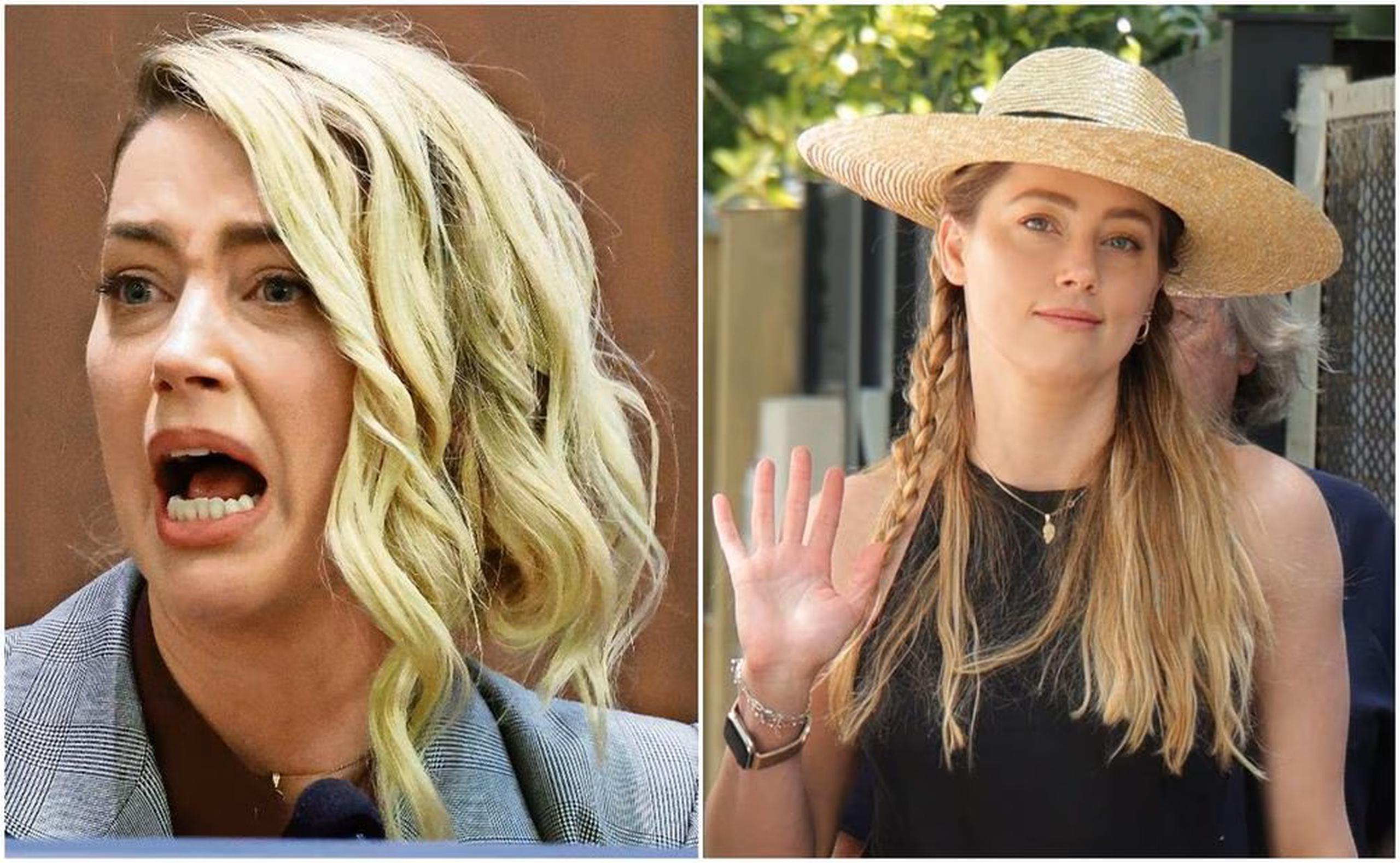Amber Heard hace unos meses en el juicio contra su exesposo Johnny Depp. En la segunda foto, la actriz pasea en Madrid, su nuevo hogar.