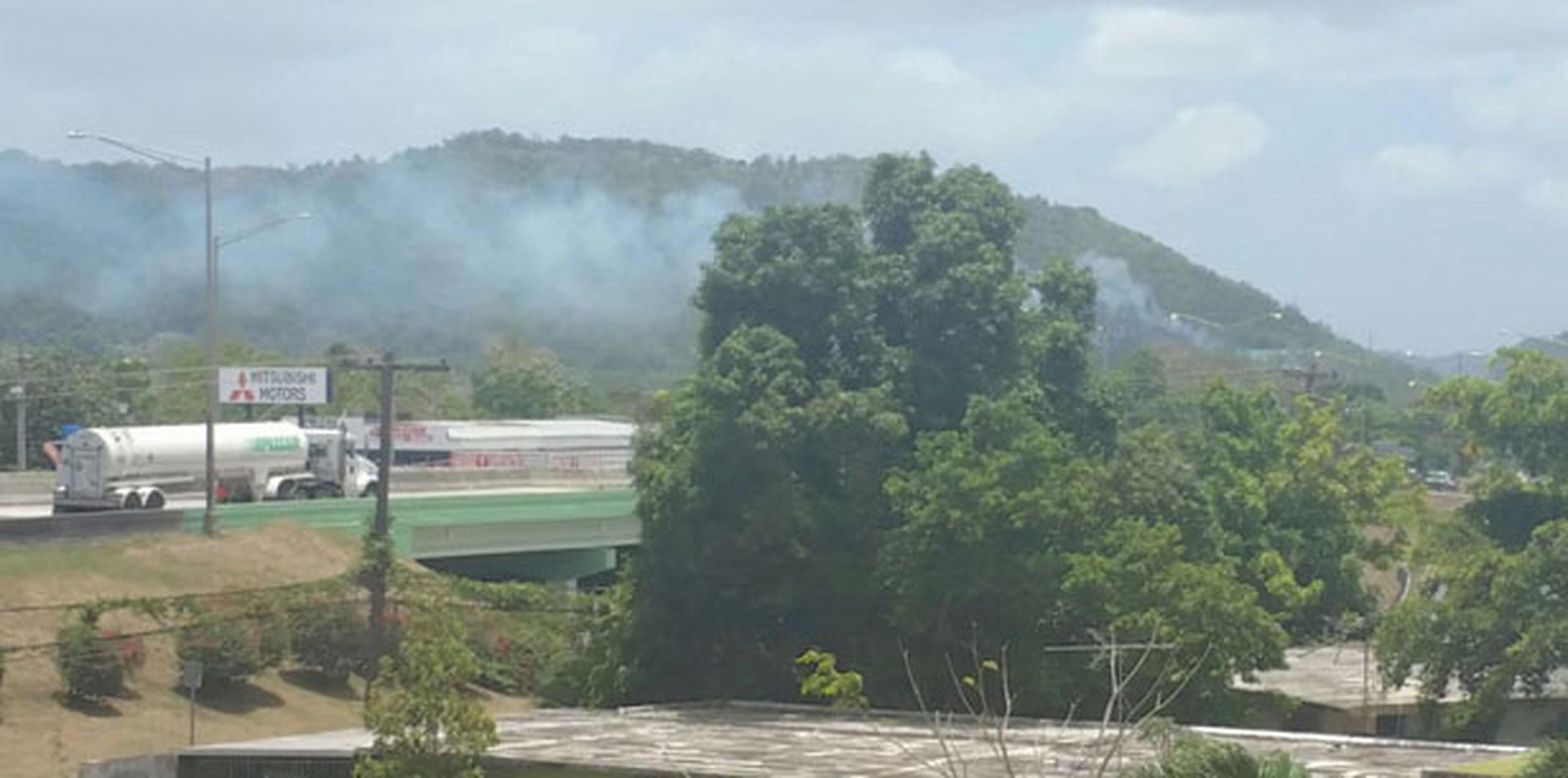 Al mediodía de este viernes, los bomberos mantienen confinado el incendio al noroeste del barrio Jagua de Gurabo. (Suministrada/Lisha M. Sánchez)